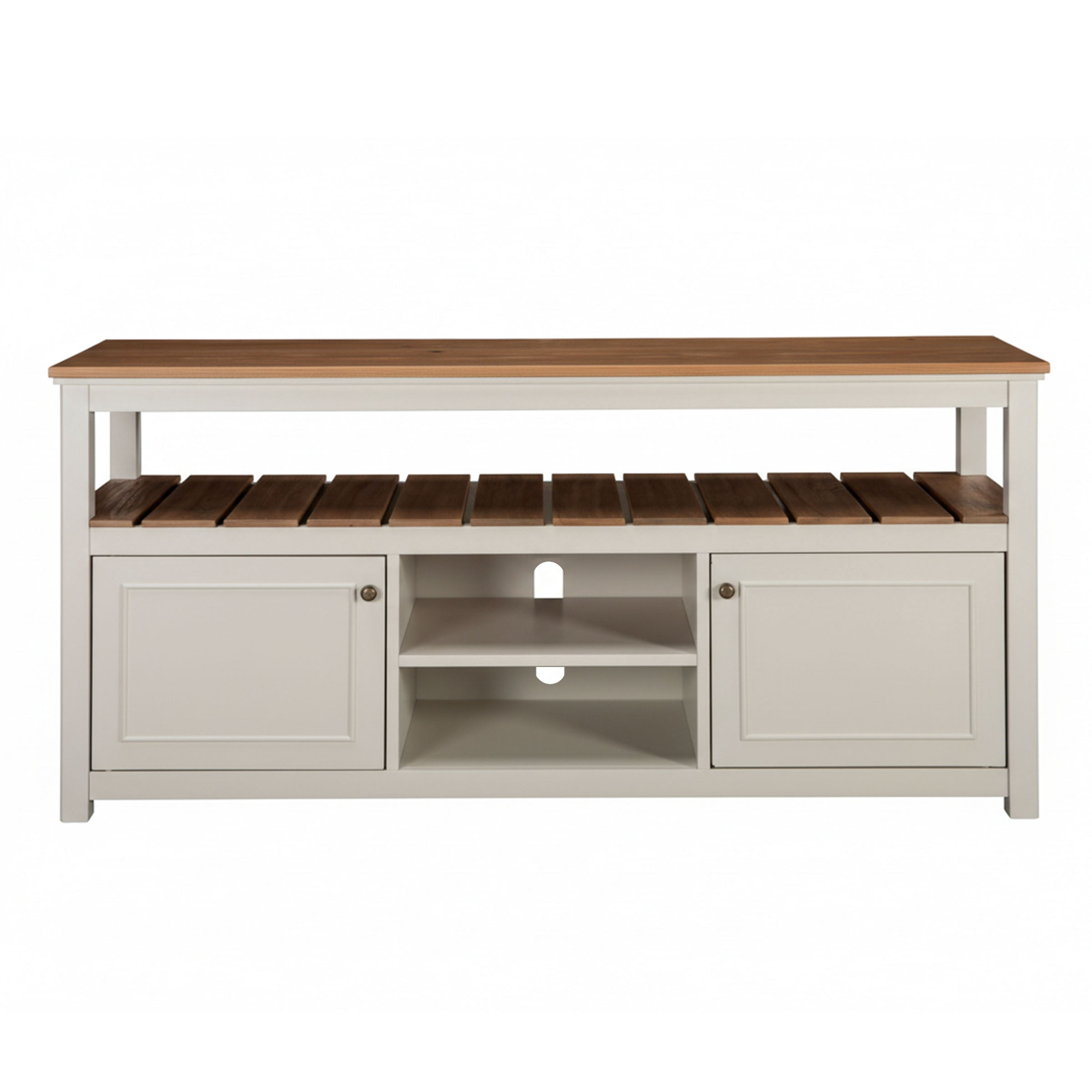 Alaterre Furniture Savannah TV Stand with Storage - Accommodates 60 Inch Flat Screen TVs - Entertainment Center - Coastal and Modern Farmhouse Living Room Furniture (Ivory) - Image 2