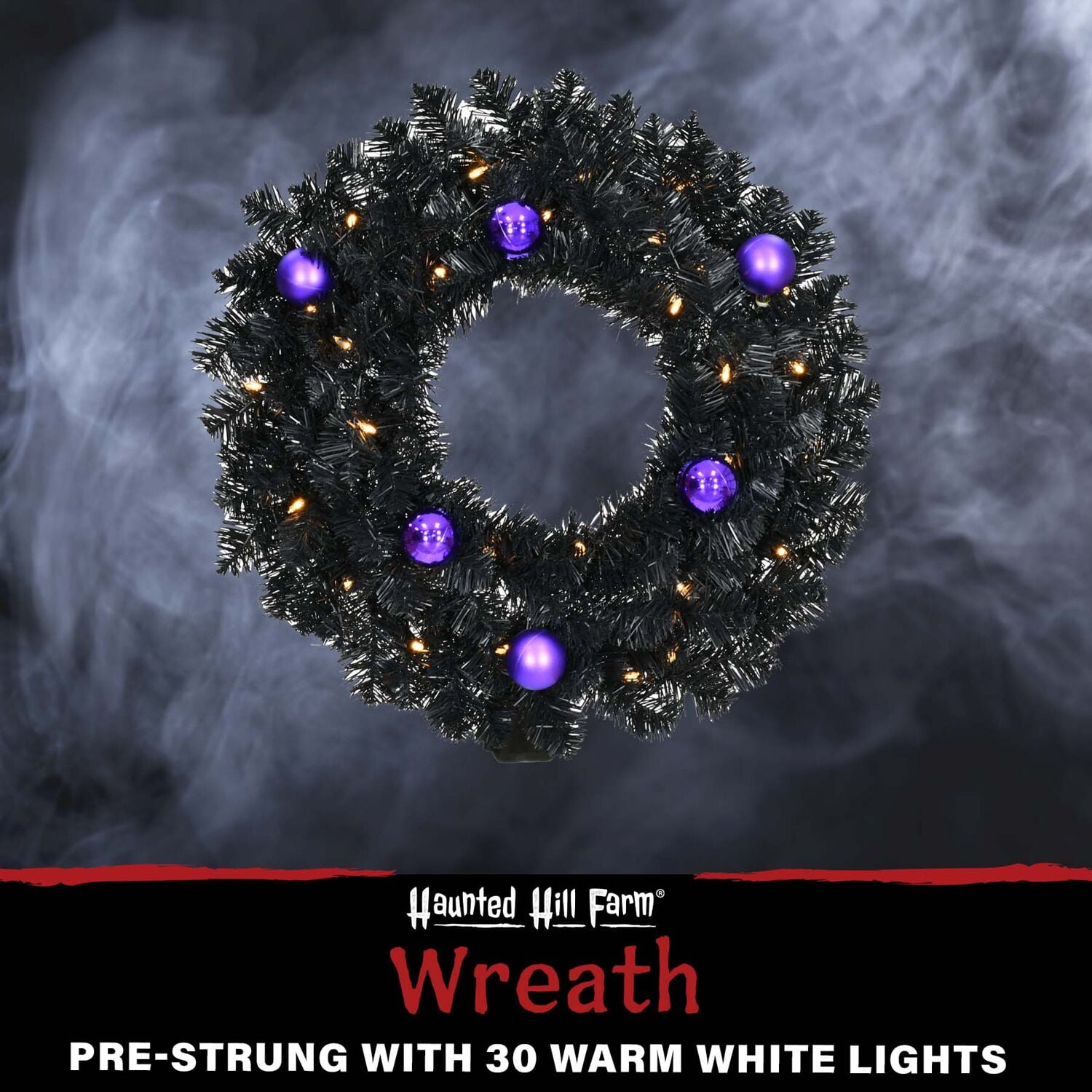 Haunted Hill Farm 24 in Spooky Tinsel Metal Clear Prelit LED Battery Operated Wreath, HH024TINWR-5BL - Image 6