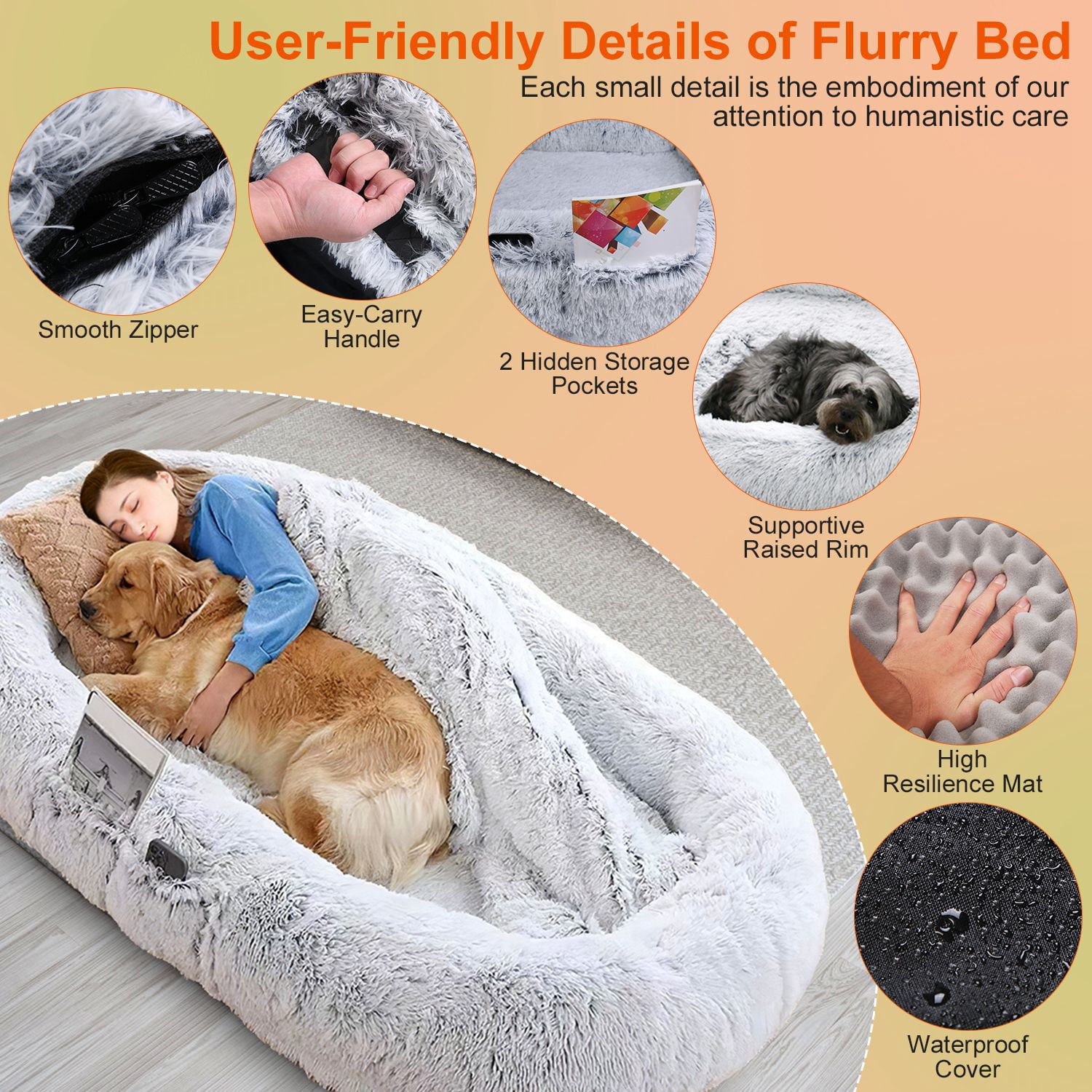 Moclever Human Size Dog Bed Washable Bean Bag Bed for Adults Kids Pets 72.83x47.24x11.81in, Gray - Image 11