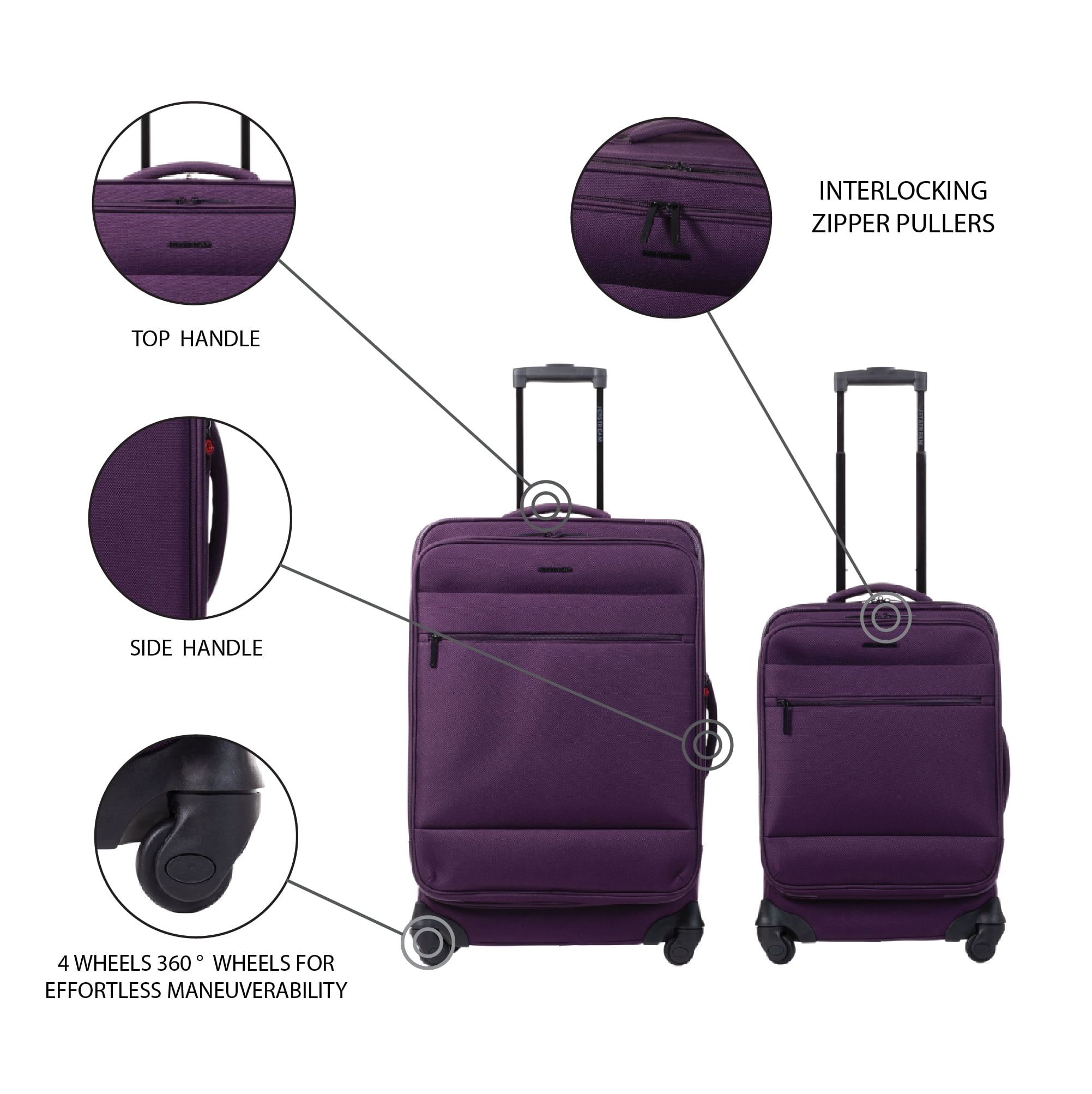 Jetstream 4 Piece Luggage Set with Wheels: 25" Suitcase, Carry On Luggage Bag & 2 Pcs Packing Cubes - Image 6