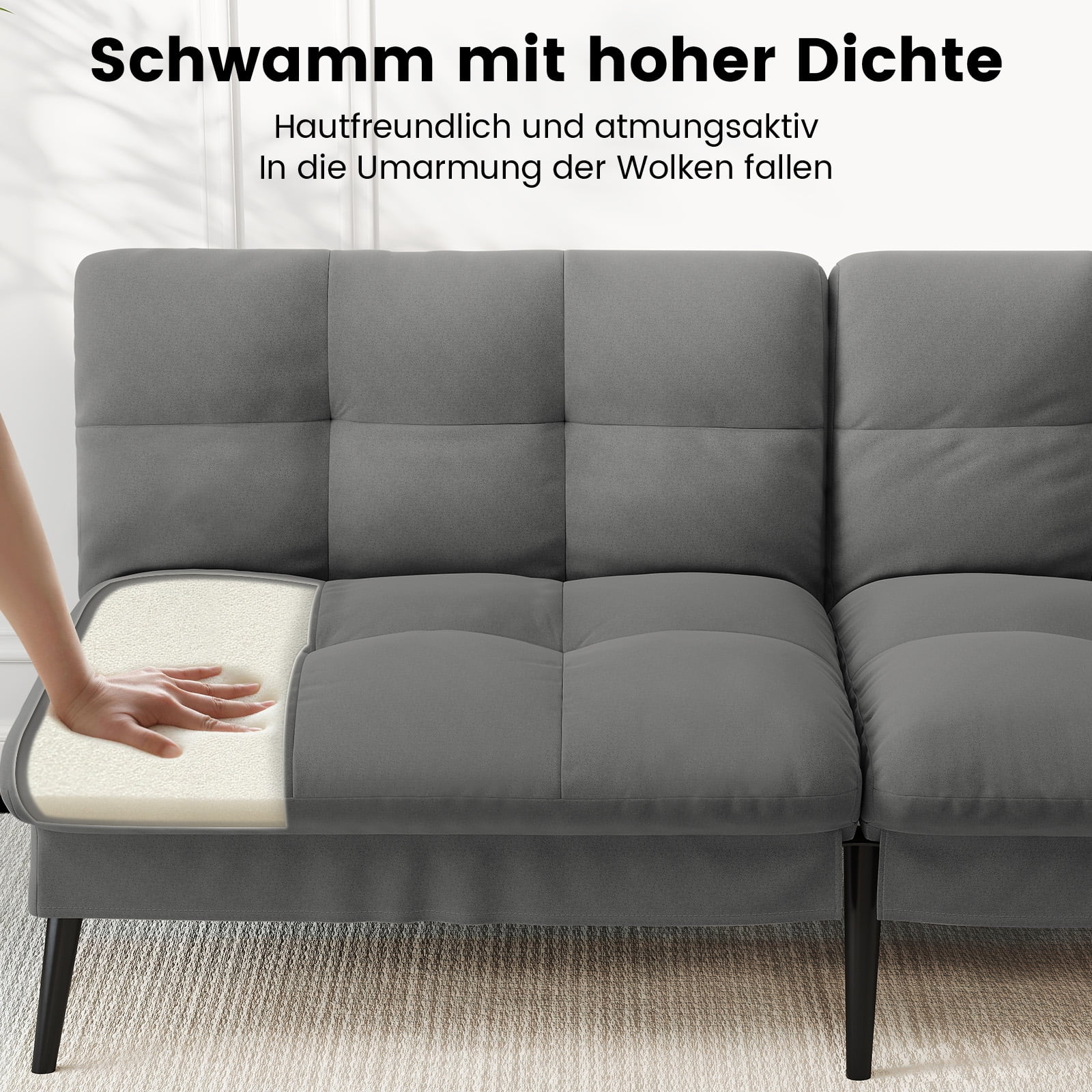 COMHOMA 68'' W Fabric Convertible Futon Sofa Bed with 5 Adjustable Backrest,Gray - Image 10