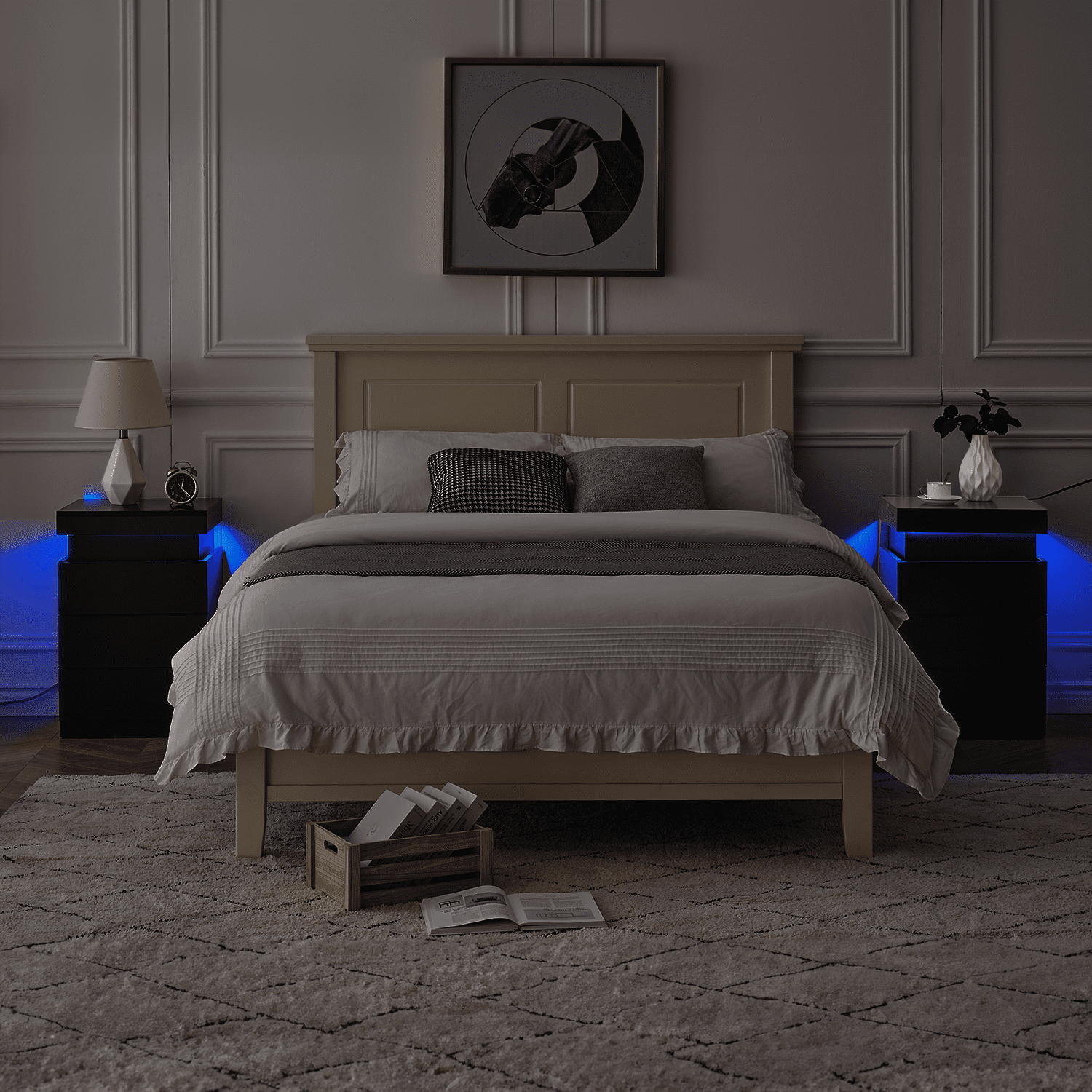 MONVANE Modern LED Nightstand with 3 Drawers , Black Nightstand Bedside Table Storage with Drawer Charging Station for Bedroom - Image 2