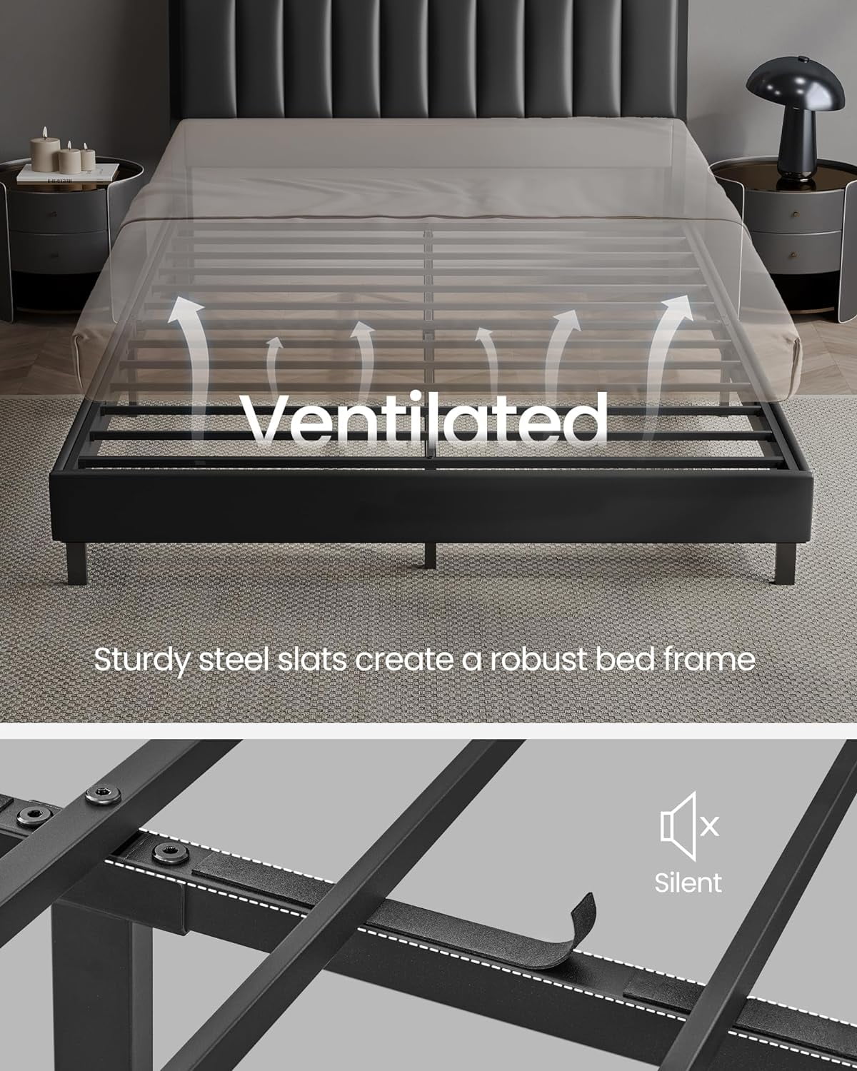 Queen Contemporary Steel PU Standard Bed with LED Lights, 1000lb Heavy Duty Platform Bed with Adjustable Lighting & No Box Spring Needed - Image 6