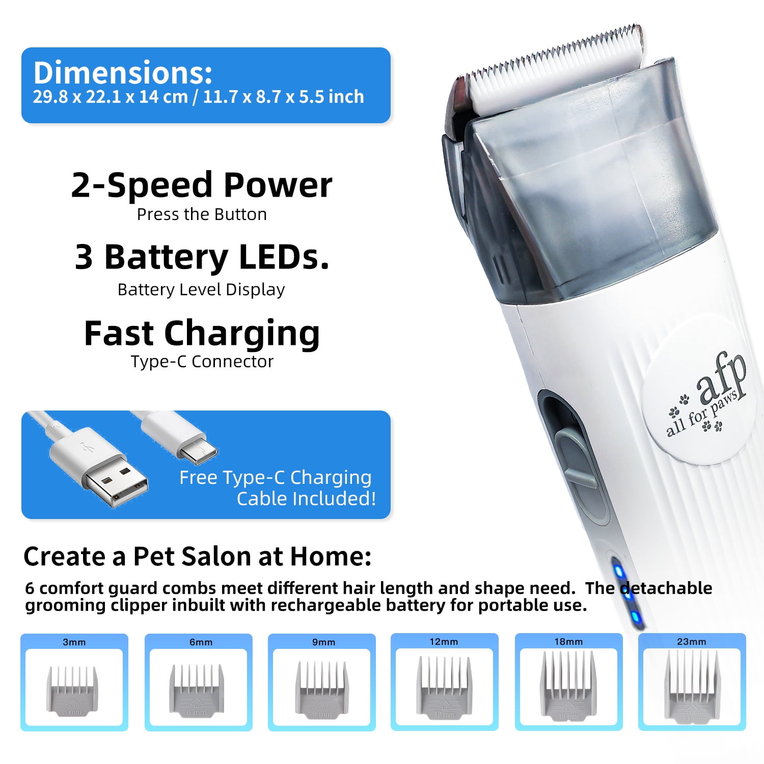 All For Paws Pet Grooming Kit for Shedding Dogs & Cats - 1.5L Low Noise Vacuum with Portable Clipper, Paw Trimmer, Nail Grinder, Grooming Brush, De-shedding Brush & Cleaning Brush - Image 5