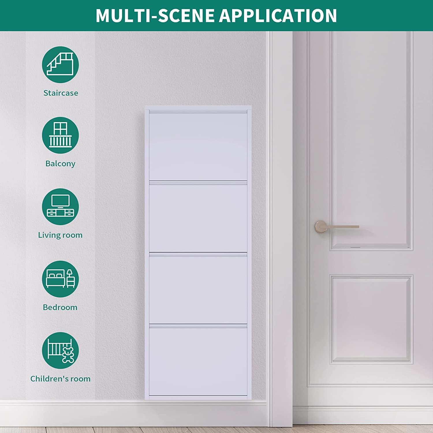 YITAHOME Metal Shoe Cabinet with 4 Flip Drawers, Wall Mounted & No-Assembly Steel Shoe Storage Cabinet, Steel Cabinet with Magnetic Gooseneck Drawer for Entryway, Hallway, and Corridor - Image 9