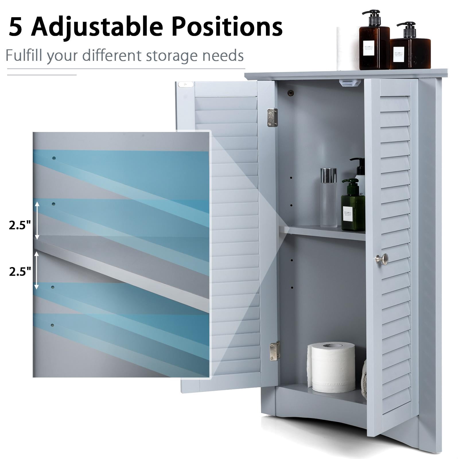Giantex 3-Shelf Corner Cabinet, Freestanding Bathroom Floor Cabinet with Double Shutter Doors and Adjustable Shelf, Suitable for Bathroom, Living Room, Bedroom, Kitchen, 22 x 13 x 31.5 inches - Image 5