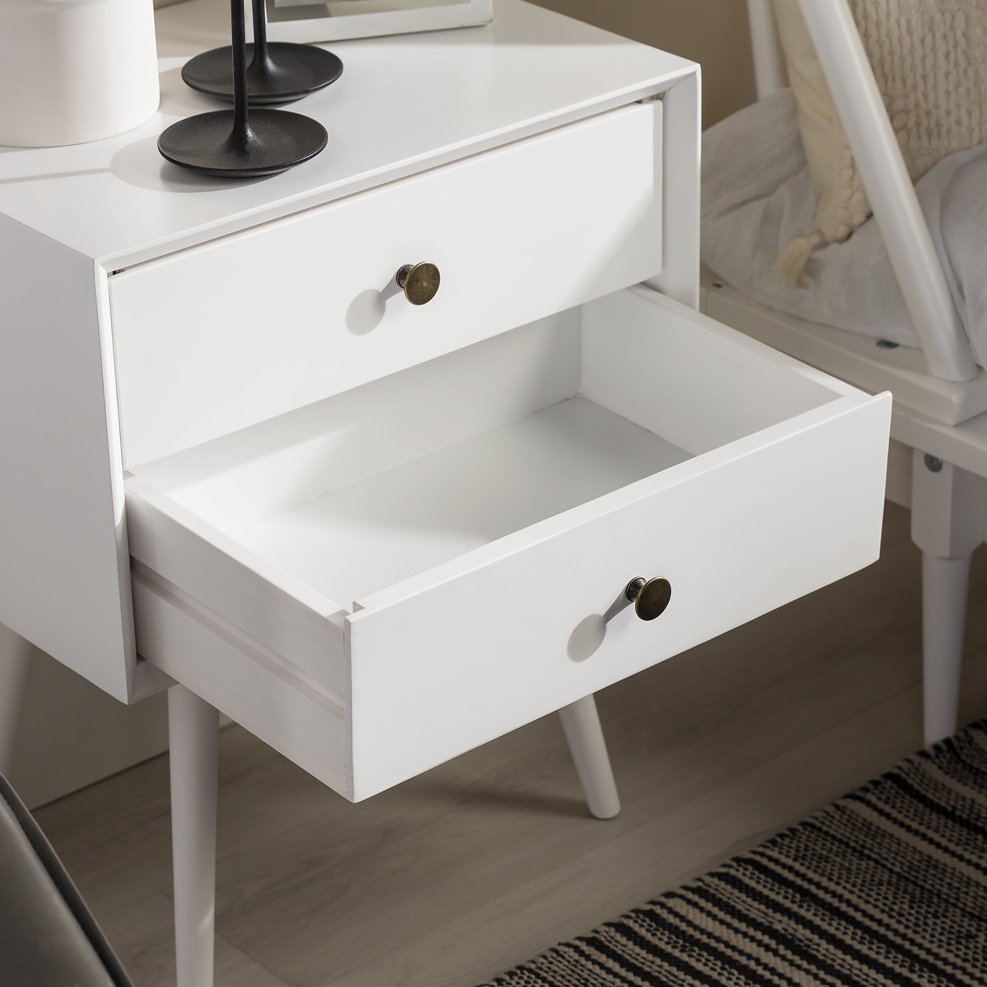 Walker Edison Mid Century Modern 2 Drawer Nightstand, White - Image 18