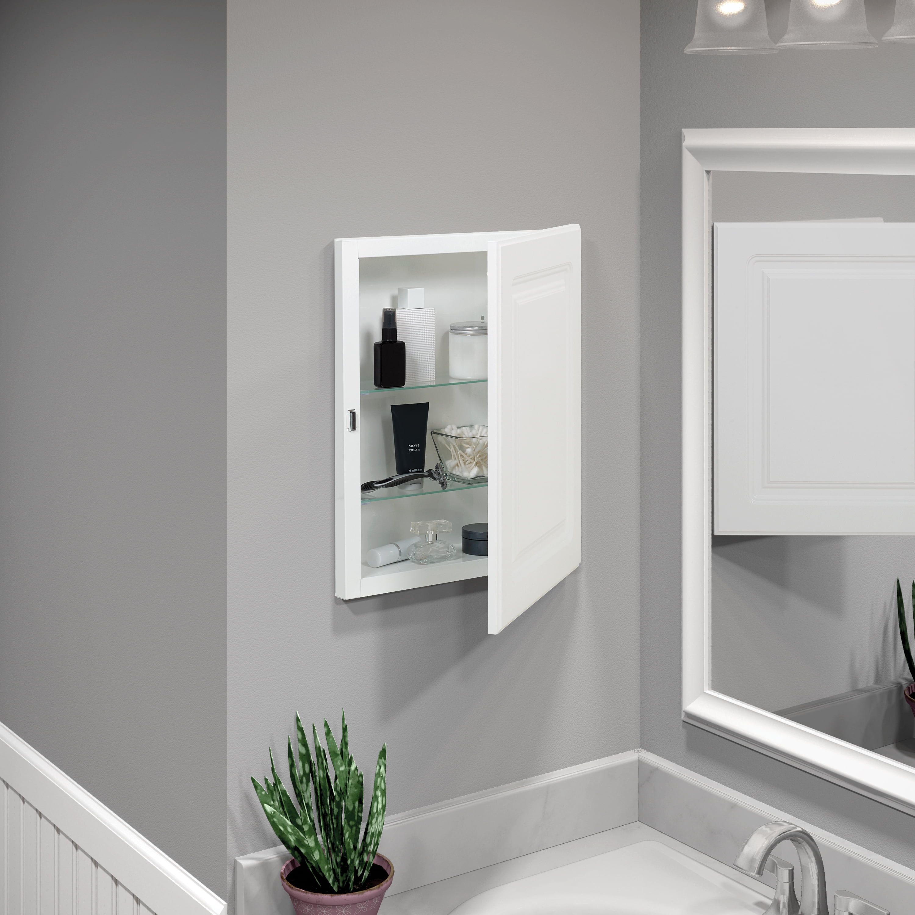 American Pride Recess-Mount Medicine Cabinet, 16 x 20 in., Rectangle, with Raised Panel Door, White - Image 3