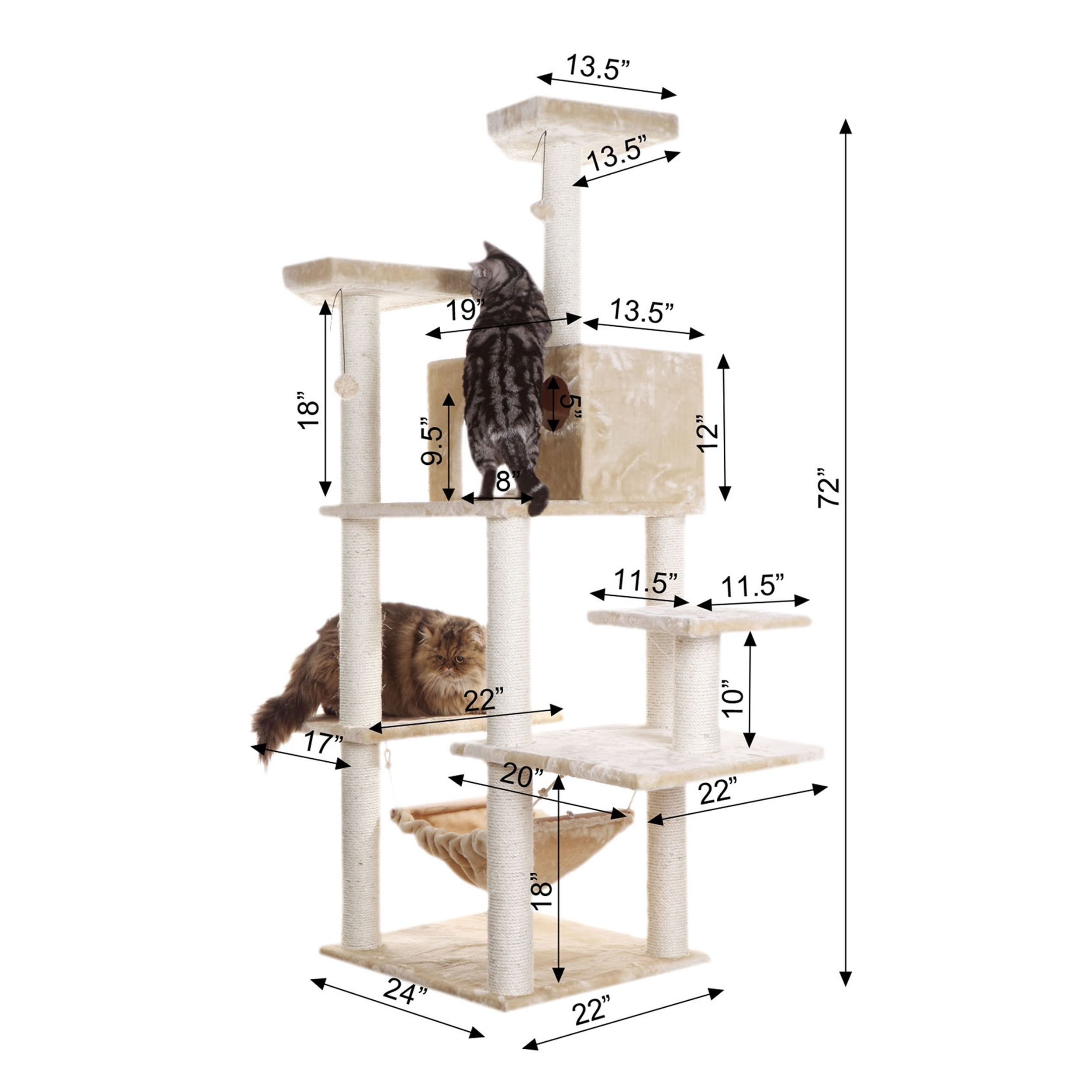 Armarkat 72-in real wood Cat Tree & Condo Scratching Post Tower, Beige - Image 6