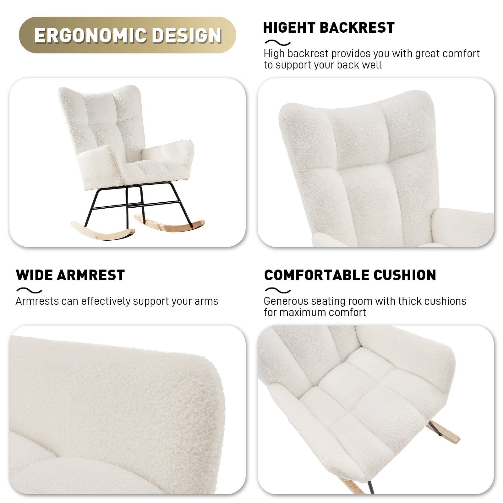 Ouyessir Nursery Rocking Chair Teddy Glider Rocker Accent Chair for Living Room Office(Ivory White) - Image 6