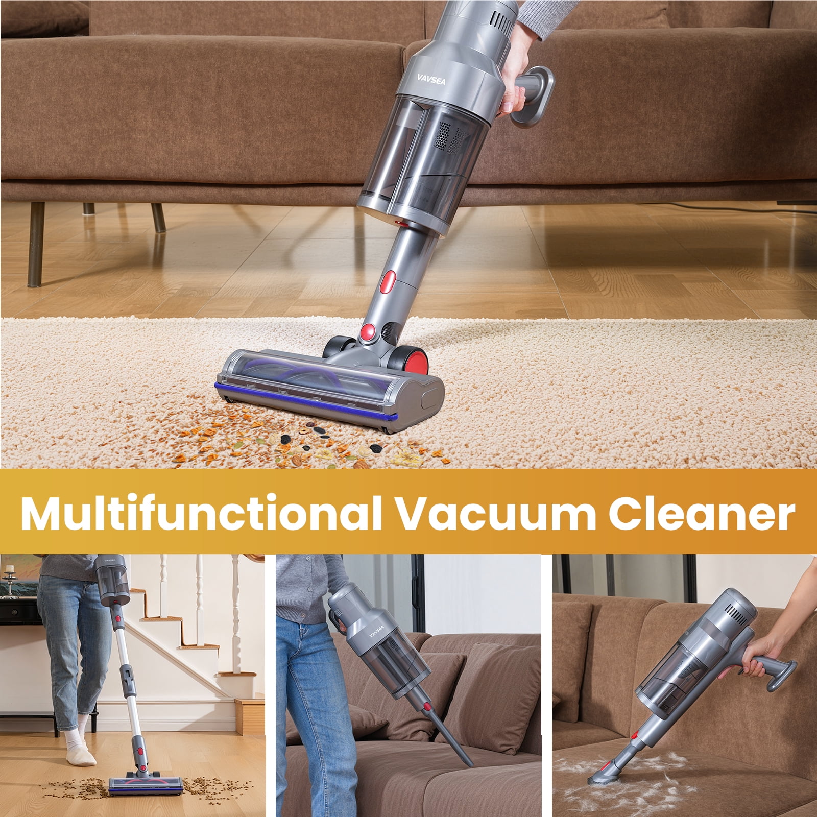 VAVSEA Cordless Vacuum Cleaner with Double Dust Cup, 38KPa Stick Vacuum Cleaners for Carpet, Hard Floor, Pet Hair, New - Image 6