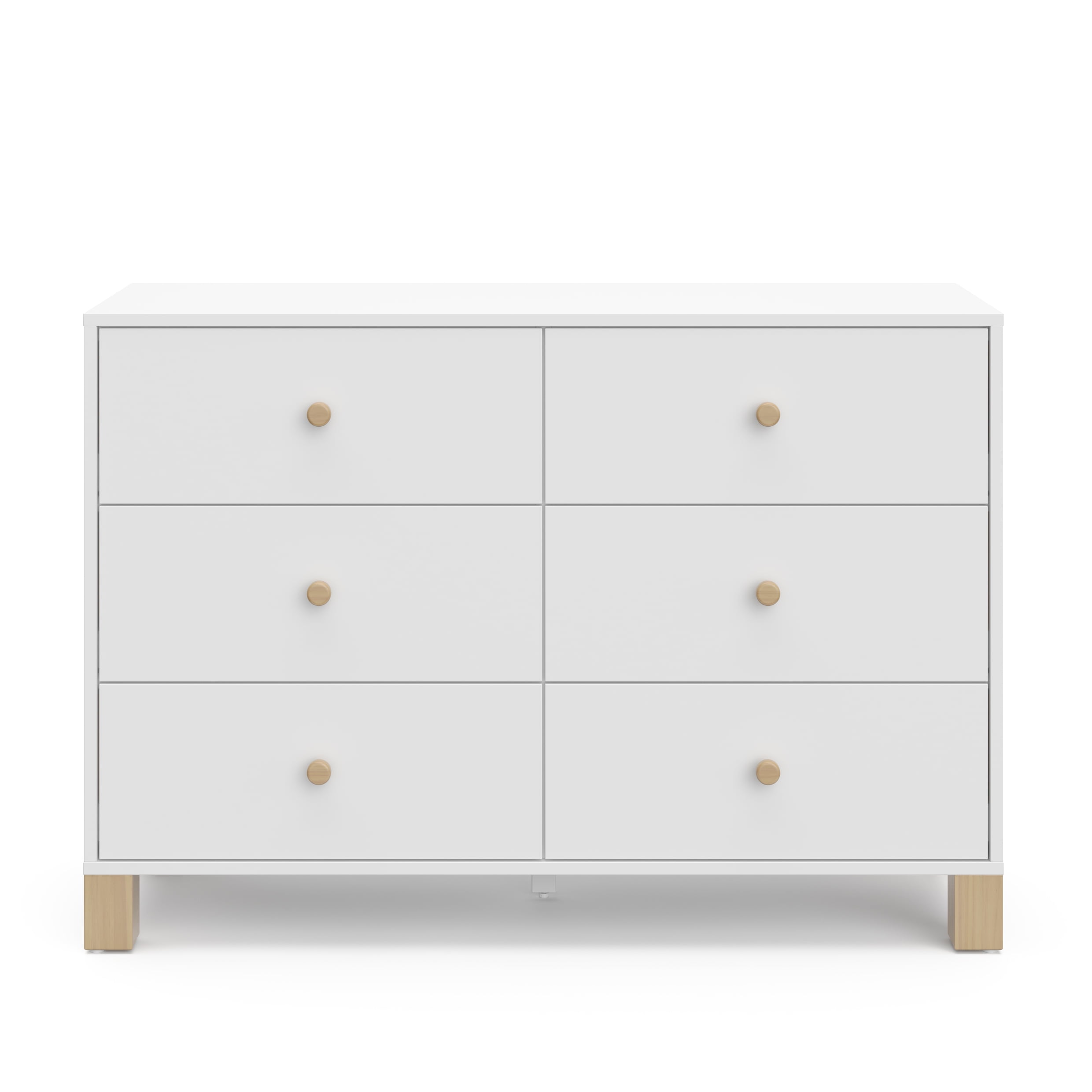 Storkcraft California 6 Drawer Nursery Wood Double Dresser, White with Driftwood - Image 2