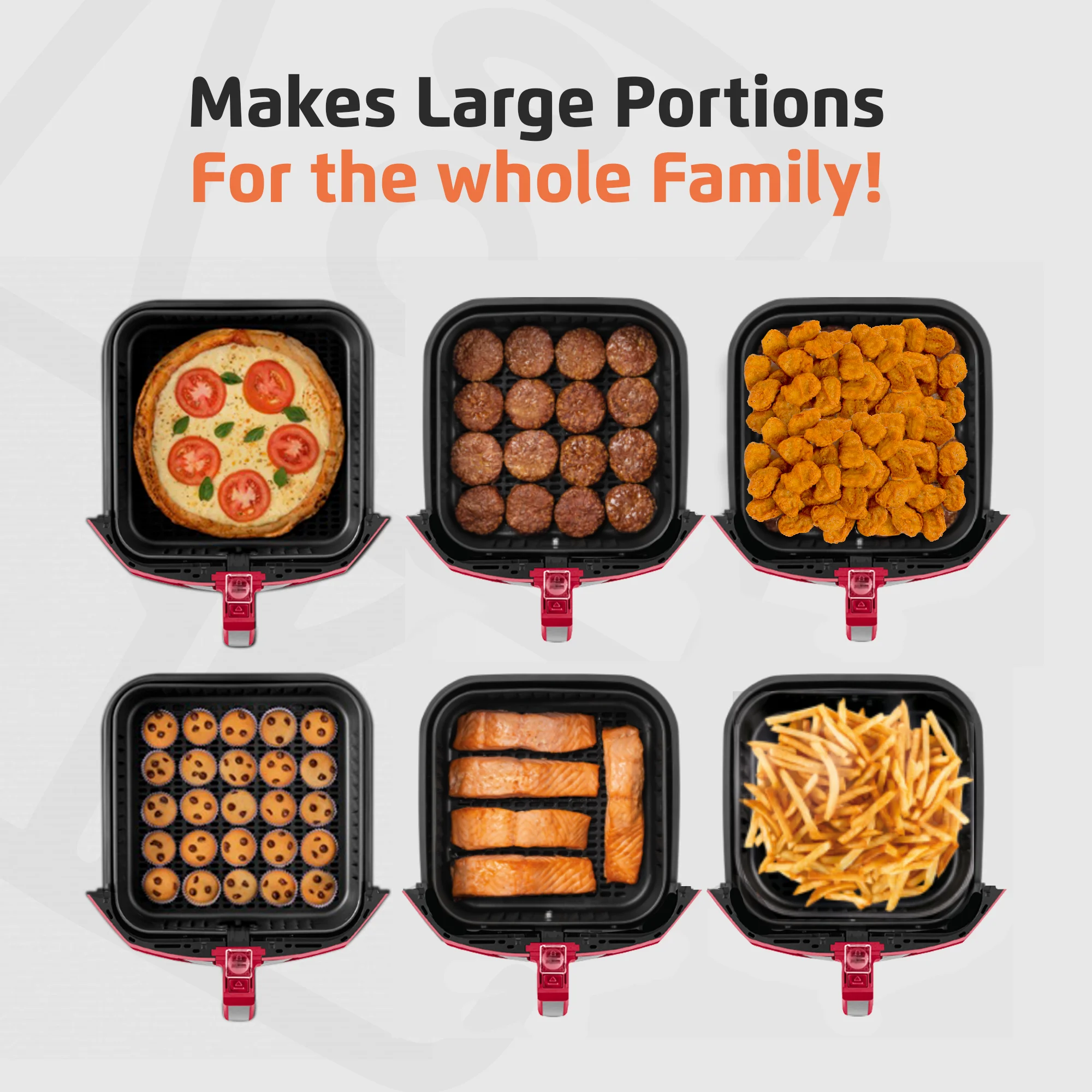 Mondial Air Fryer - 8.6 Quart Extra-Large Air Fryer, 1800 Watts - Quick Heat Circulation Technology, Low Fat Cooking Less Calories - Removable Squared Basket, Easy Usage Auto Shut Off - Red - Image 7