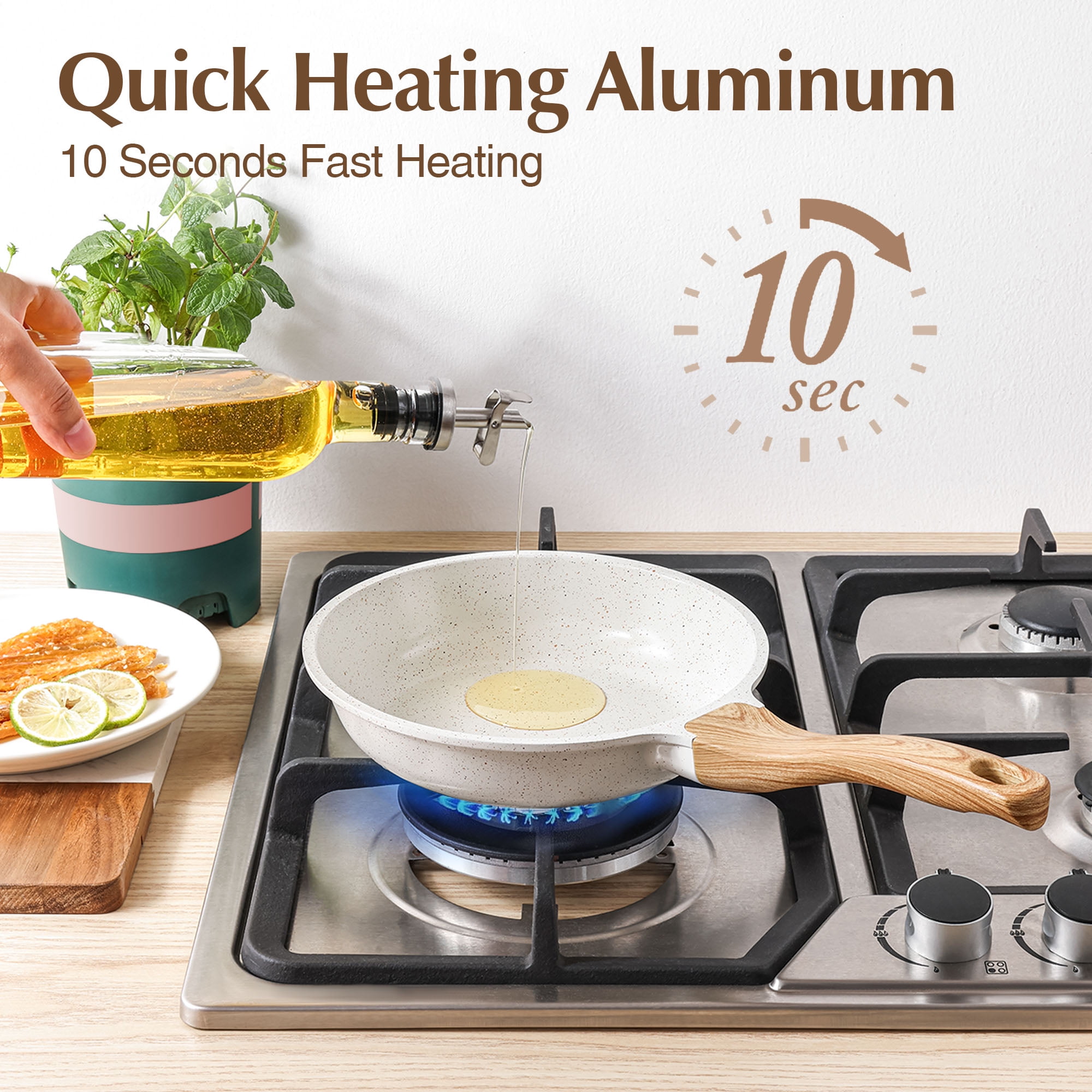 SENSARTE Ceramic Nonstick Pots and Pans Set, 17Pcs Healthy Non Stick Cookware Set with Pots Protectors, Induction Kitchen Cookware Sets White - Image 11