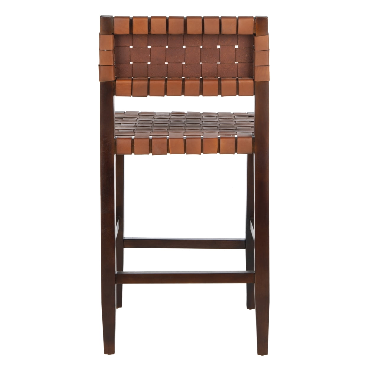 SAFAVIEH Paxton Woven Leather Counter Stool with Footrest, Cognac/Espresso - Image 4