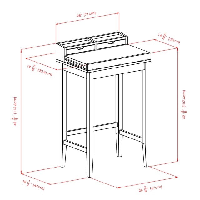 Contemporary Home Living Wooden High Desk with Drawers and Hutch - 46” - Walnut Finish - Image 3