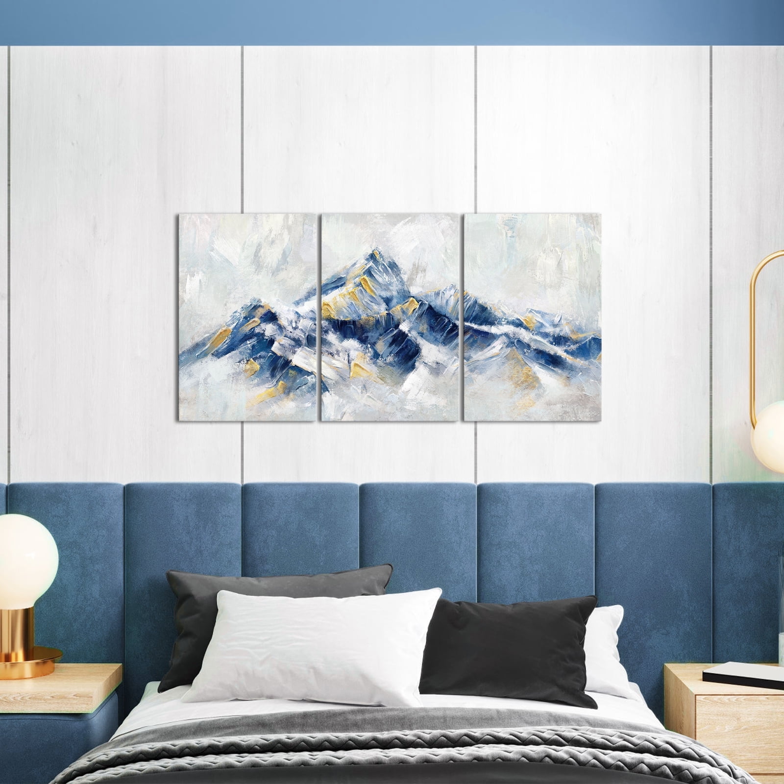 Visual Art Decor Blue Decor Large Abstract Framed Canvas Wall Art 3 Piece Mountain Landscape Bedroom Living Room Home Decorations Paintings Pictures Prints Modern Artwork 16"x 24"x 3 Pcs - Image 2