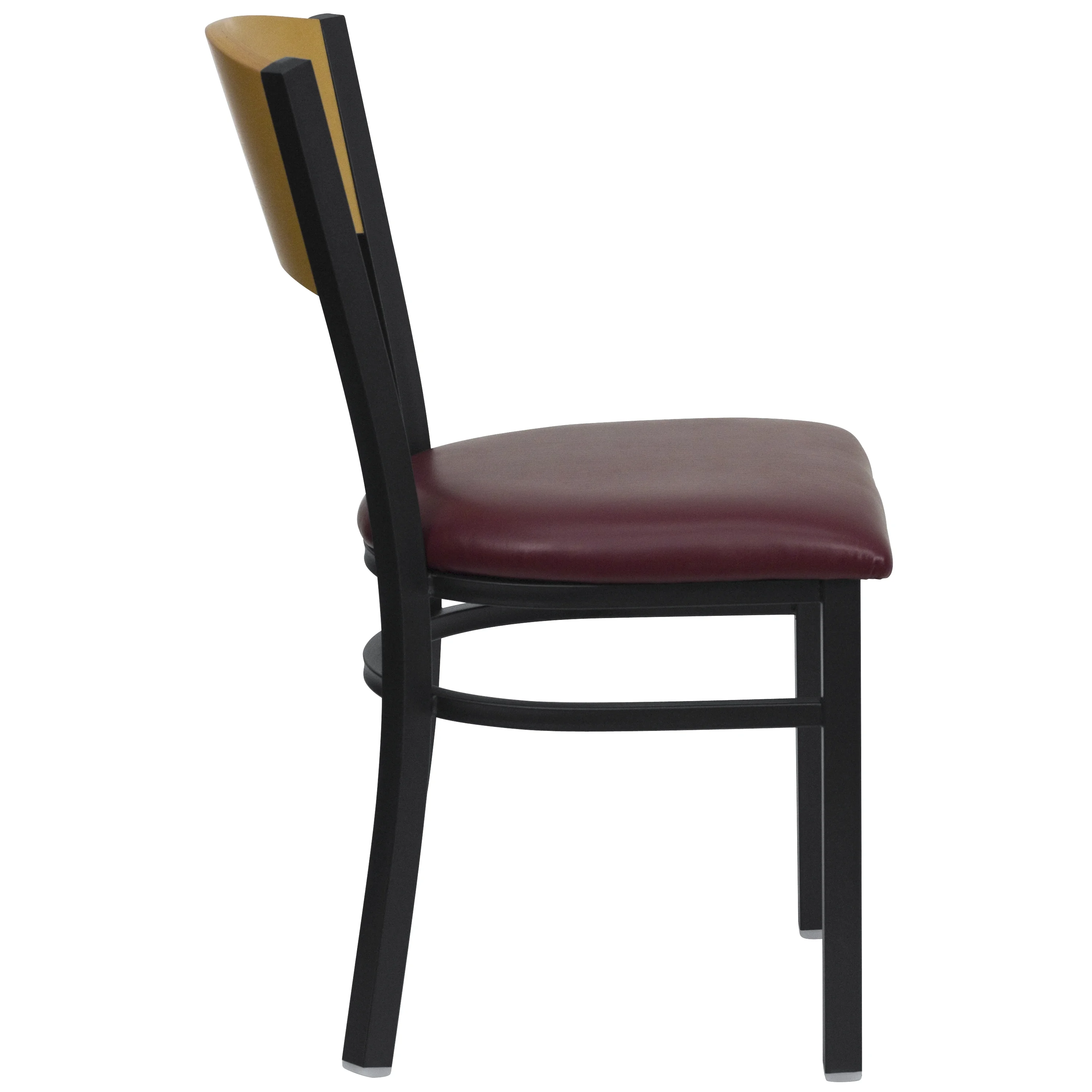 Flash Furniture 2 Pk. HERCULES Series Black Circle Back Metal Restaurant Chair - Natural Wood Back, Burgundy Vinyl Seat - Image 3