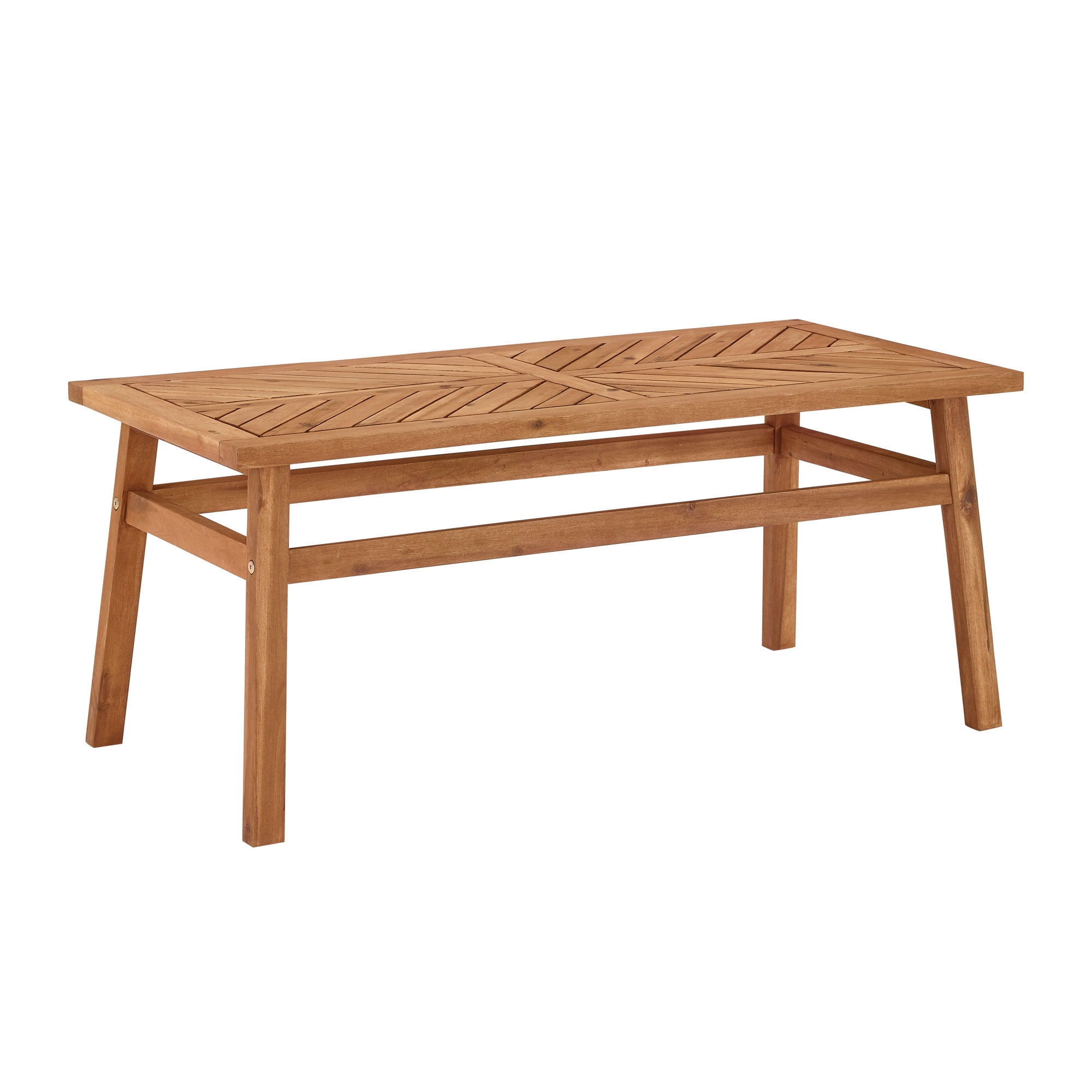 Walker Edison Wood Outdoor Coffee Table with Chevron Design, Brown - Image 2