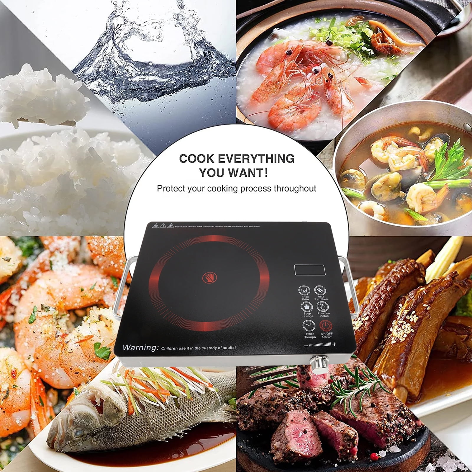 SAVALETOR Electric Cooktop Single Burner,3500W Portable Cooktop Countertop Waterproof,Multifunction Electric Induction Hot Plate Cooker with Touch Control Panel 4 Hours Timer(110V) - Image 15