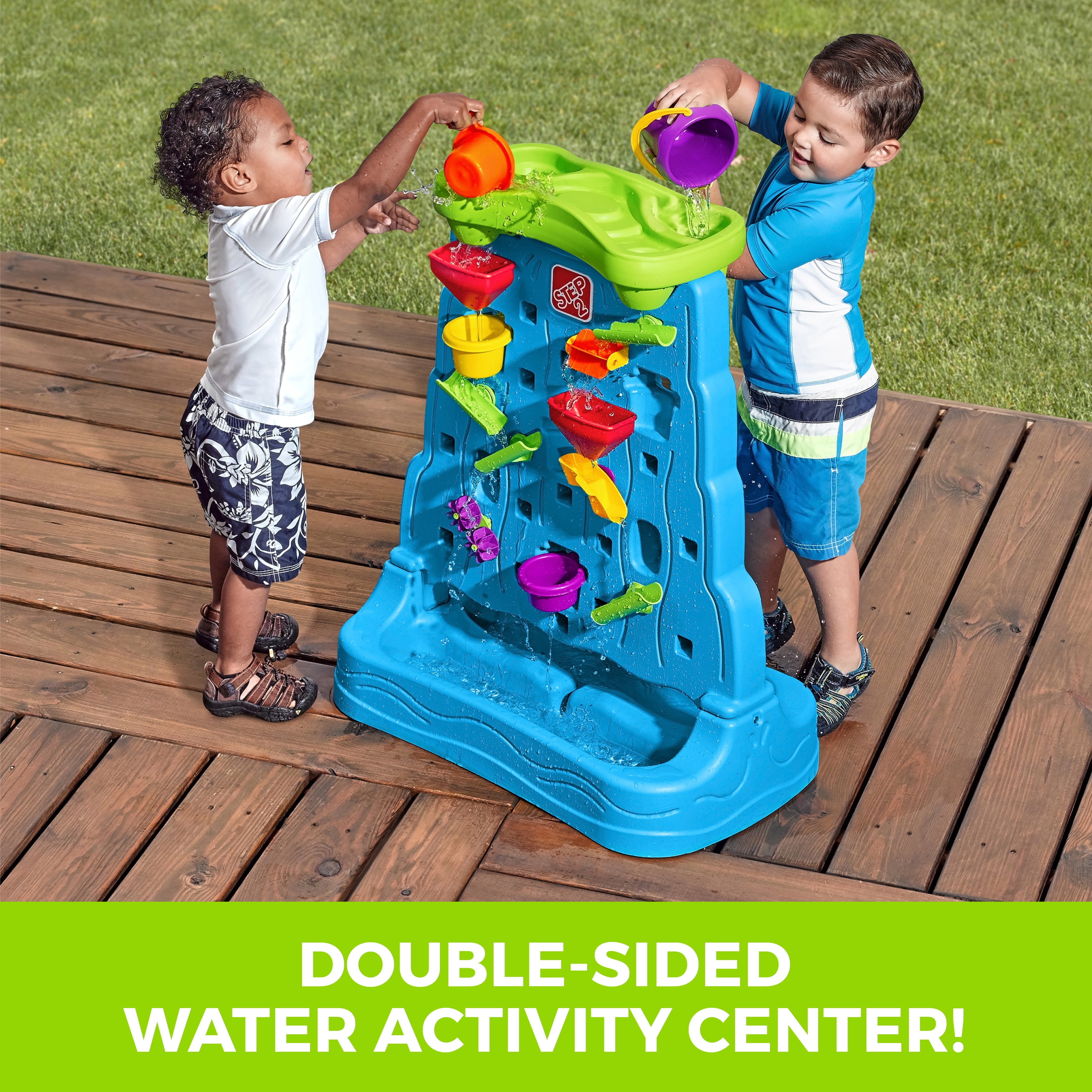Step2 Waterfall Discovery Wall Blue Plastic Water Table for Toddlers with 13-piece Playset - Image 4