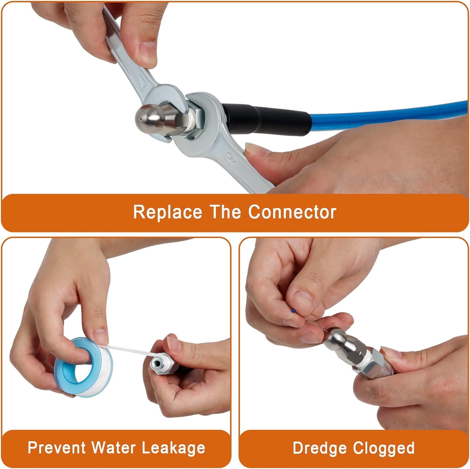 100FT Sewer Jetter Kit for Pressure Washer,5800PSI Water Jet Drain Cleaner Hose NPT Corner Rotating Nozzle Essential Jetting Attachment - Image 6