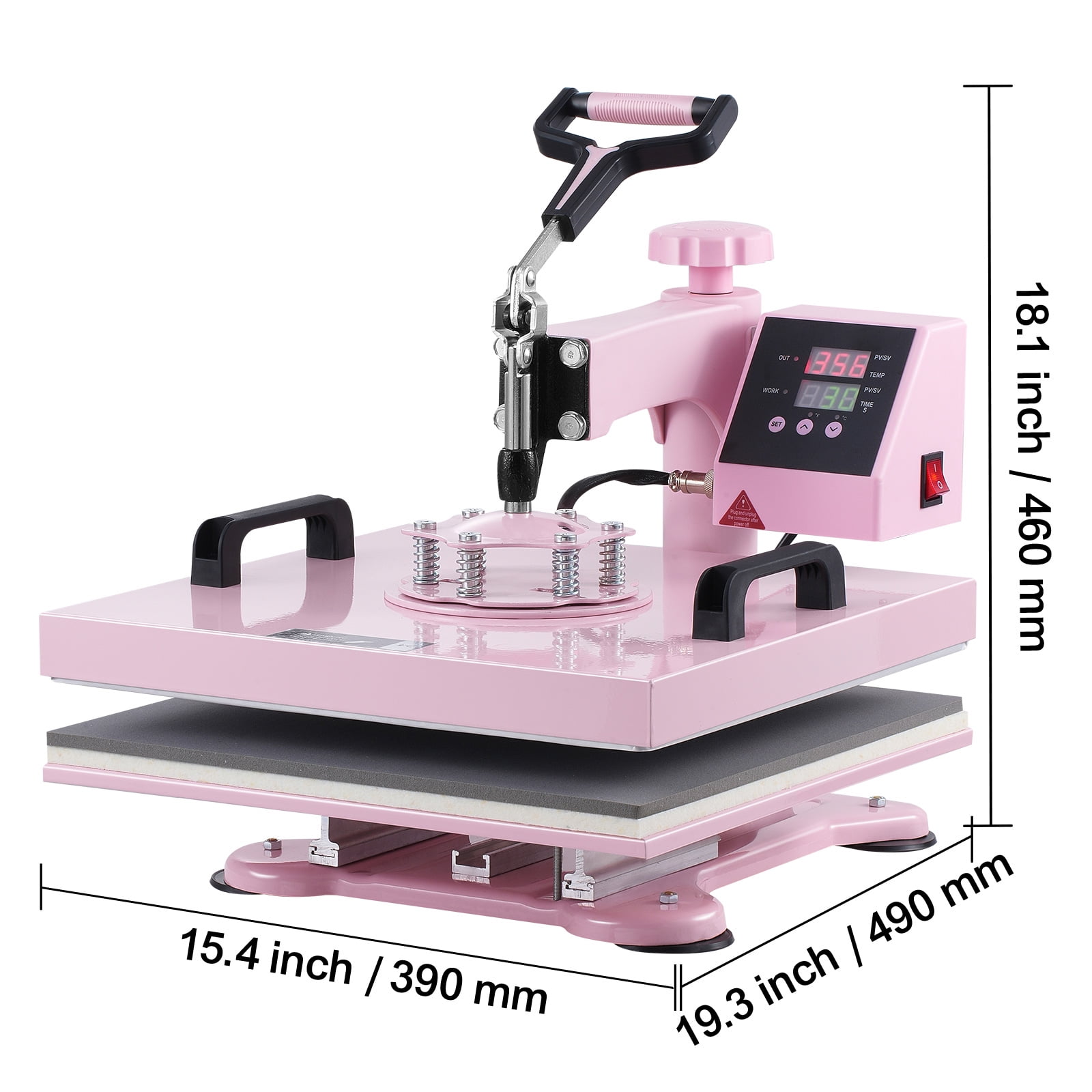 SKYSHALO Heat Press, 15x15 inch, 5-in-1 Transfer Tool with 30 oz Cup Press, Swivels 360° for T-Shirt/Mug/Hat/Plate Crafting, Digital Control, Pink - Image 6