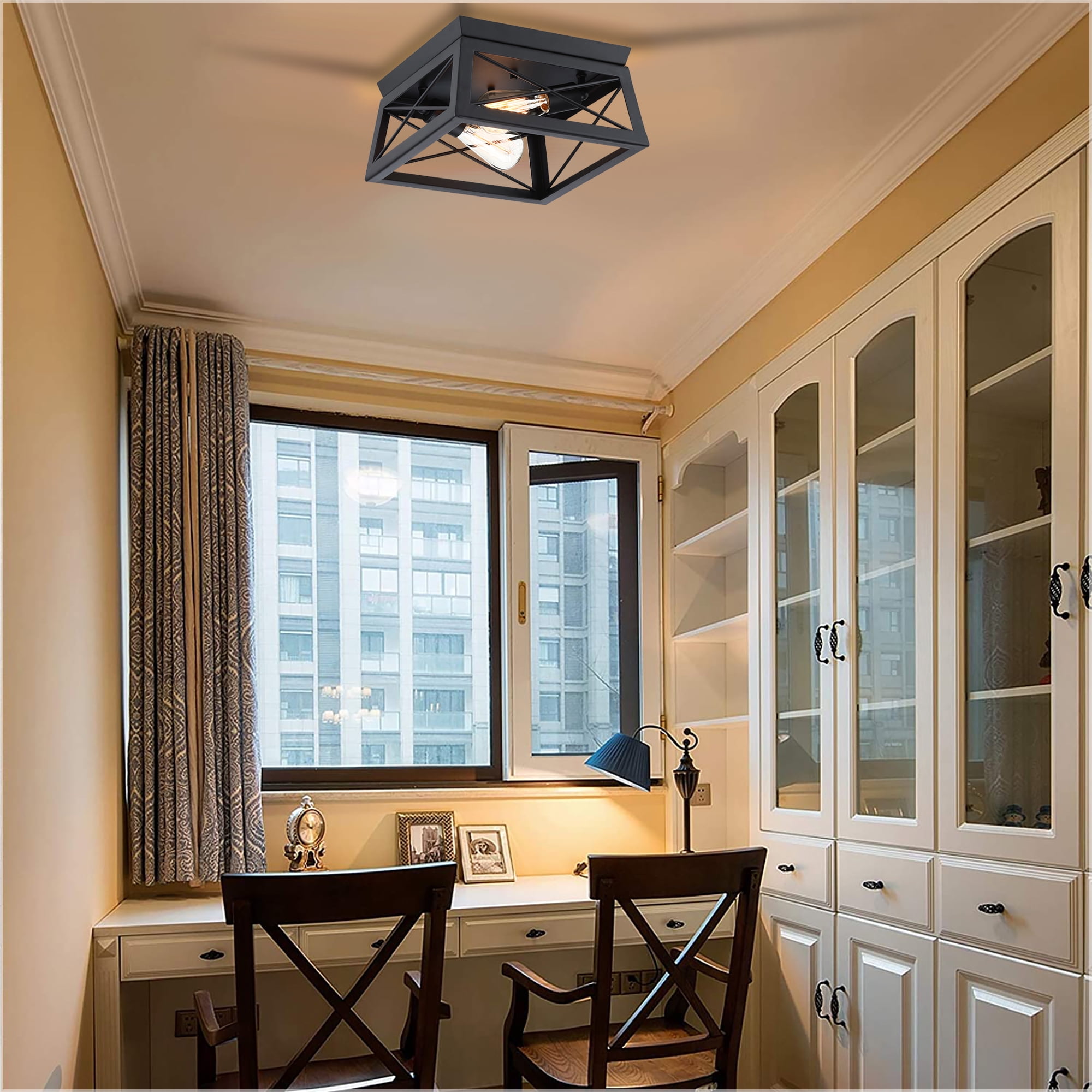 2-Light Farmhouse Flush Mount Ceiling Light Industrial Metal Light Fixture for Hallway, Bedroom, Kitchen, Living room - Image 6