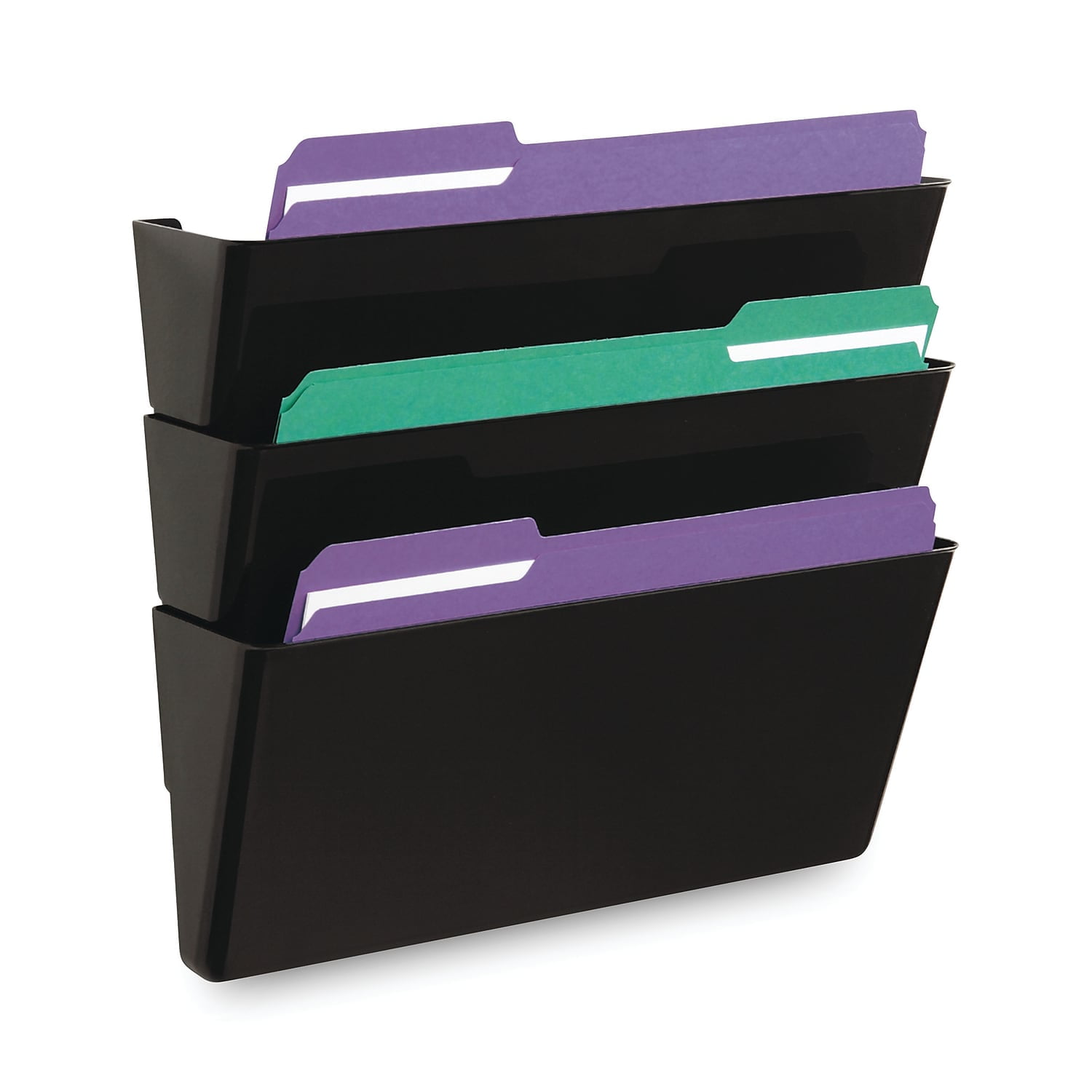 Universal 08121 Recycled Wall File, 3 Pocket, Plastic, Black, 3/Pack - Image 2
