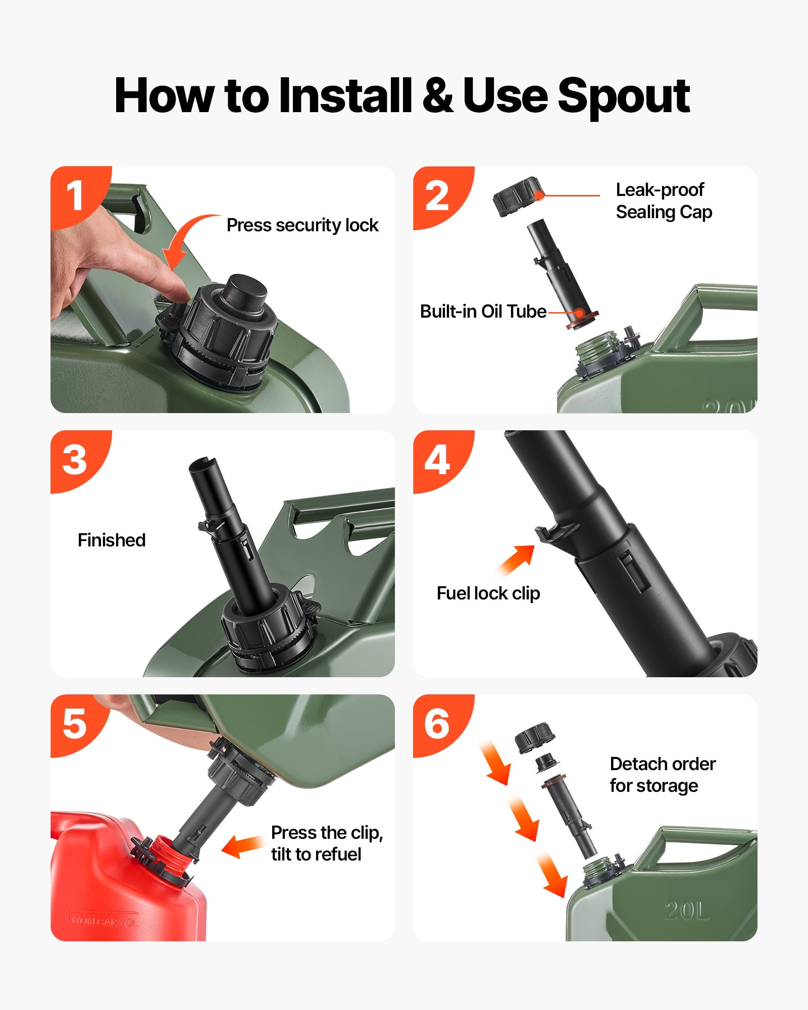 BENTISM, 5.3 Gallon / 20 L Portable Jerry Gas Can Flexible Spout System 2pcs Green - Image 5