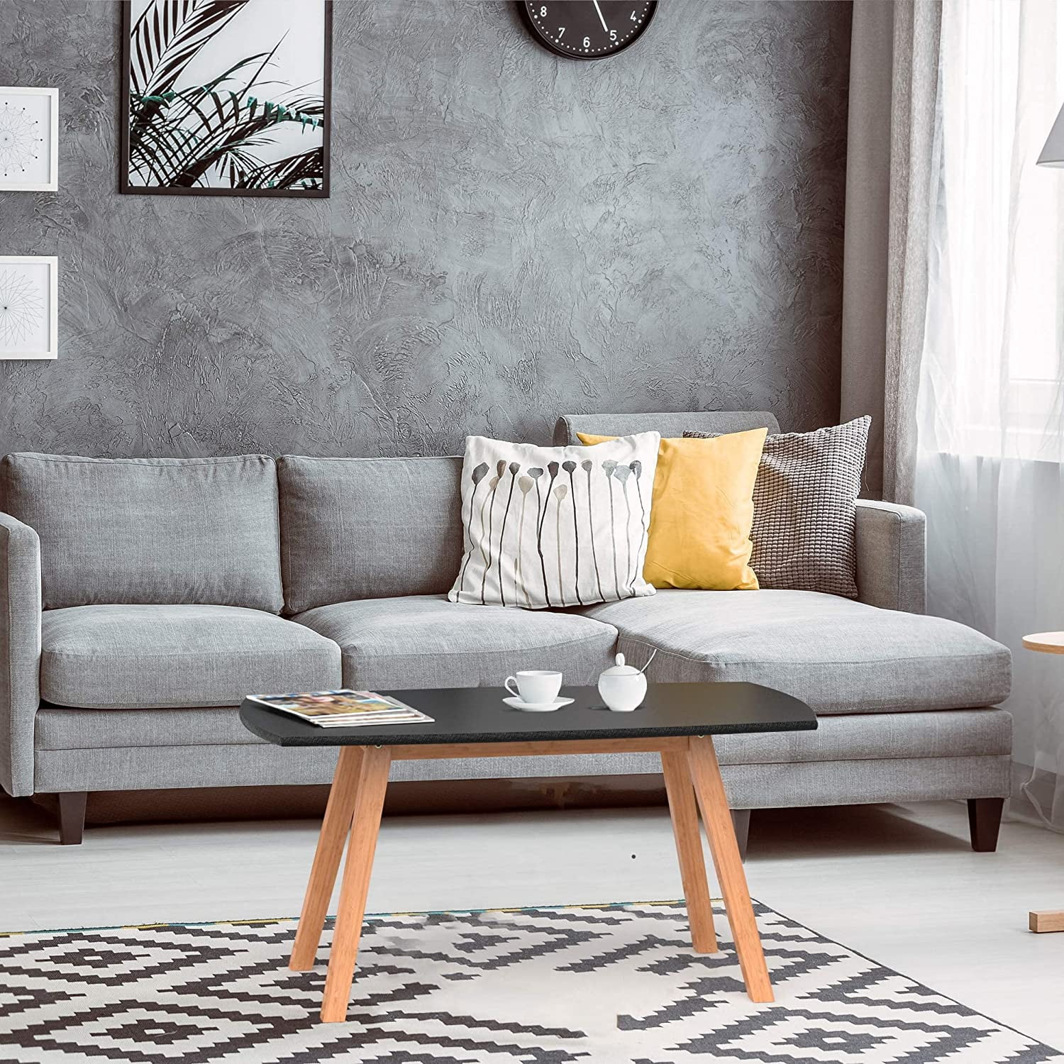 BonVIVO Small Coffee Table - Franz Designer Low Table w/Wooden Bamboo Frame,Men & Women - Image 2