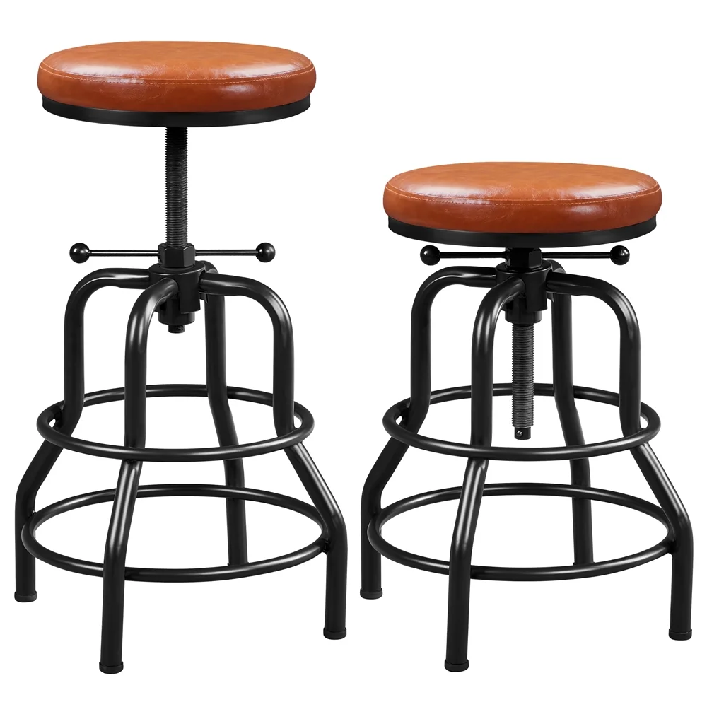Alden Design Vintage Faux Leather Swivel Counter Bar Stool for Dining Room, Light Brown - Image 4