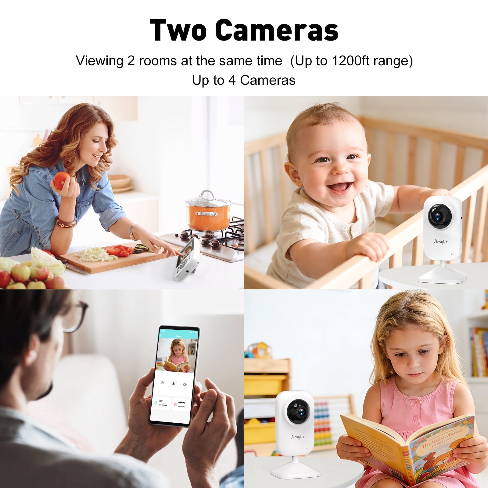 Simyke Dual Camera Video Baby Monitor, 2.8" LCD, Wireless, Night Vision, 2-Way Audio, App Access, 1200ft Range, Feeding Timer, Temperature Sensor, Portable for Home Use - Image 5