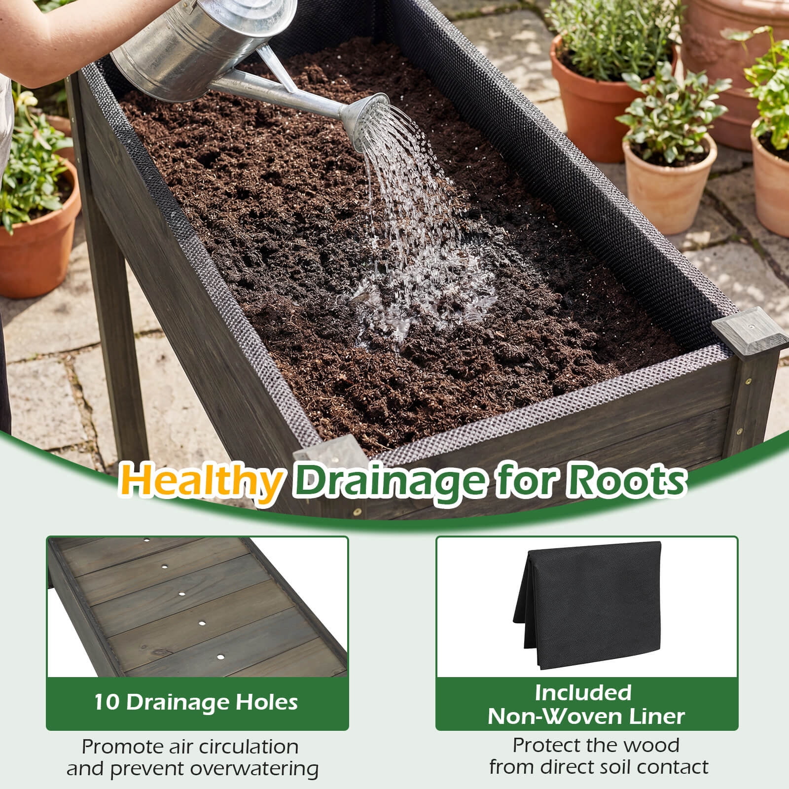 Costway Wooden Raised Vegetable Garden Bed Elevated Grow Vegetable Planter Gray - Image 3