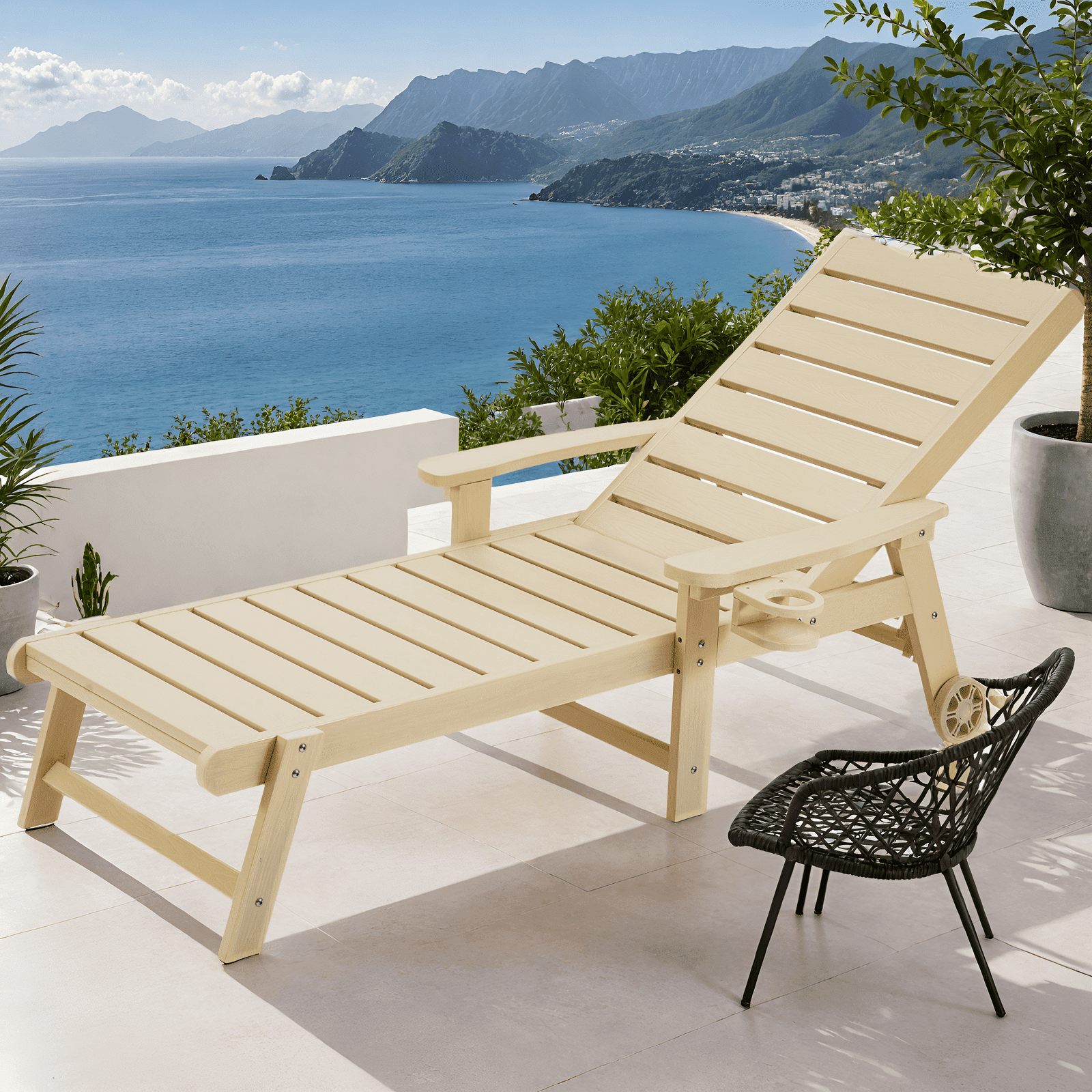 Naipo 1pc/2pcs Outdoor Lounge Chair with 5-Level Adjustable Backrest, Patio Chaise Lounge CupHolder, No Rust, No Fade, No Break with Enlarged Wheels, 350lbs - Image 4