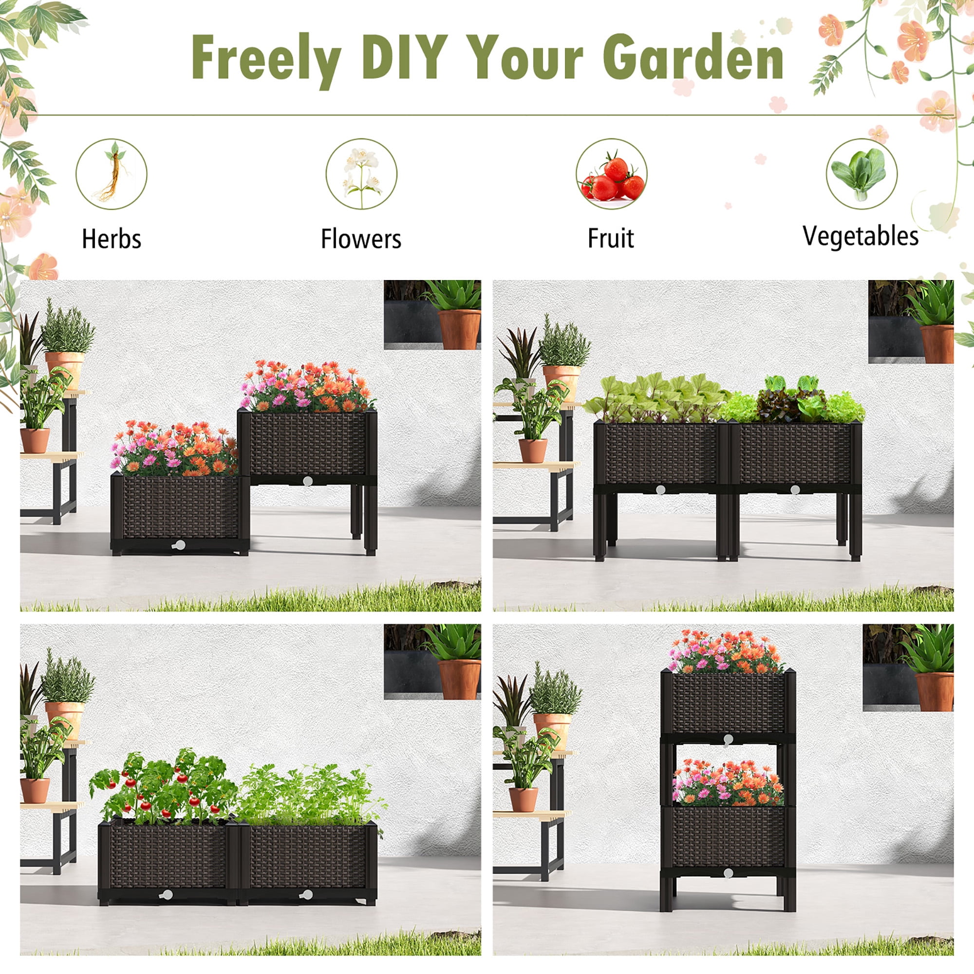 Gymax Elevated Plastic Raised Garden Bed Planter Kit for Flower Vegetable Grow 2 Set - Image 7