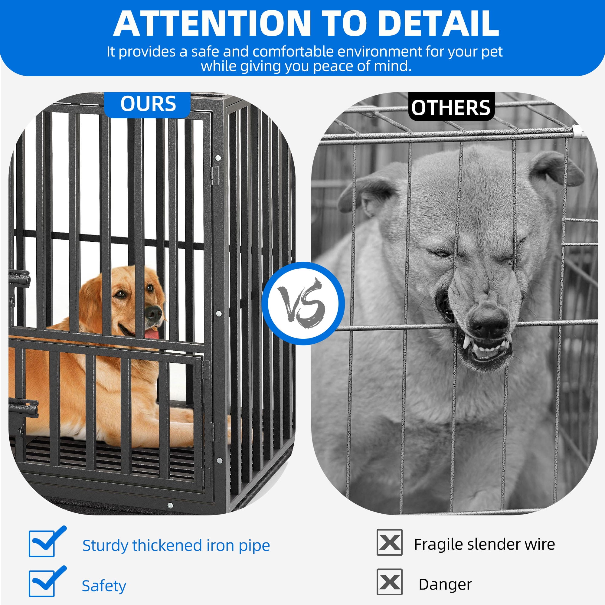 Uforic 38 Inch Heavy Duty Dog Crate with Wheels for Indoor and Outdoor, Large Dog Kennel with Three Doors,Removable Tray - Image 7