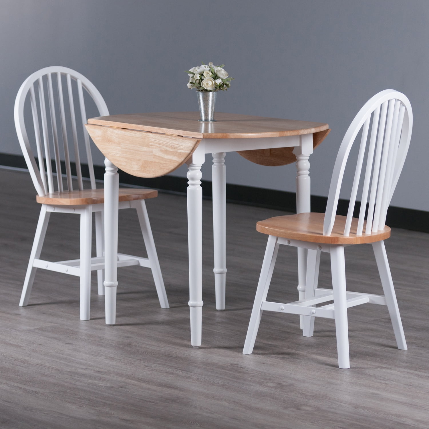Winsome Wood Sorella 3-Pc Drop Leaf Dining Table with Windsor Chairs, Natural and White - Image 4