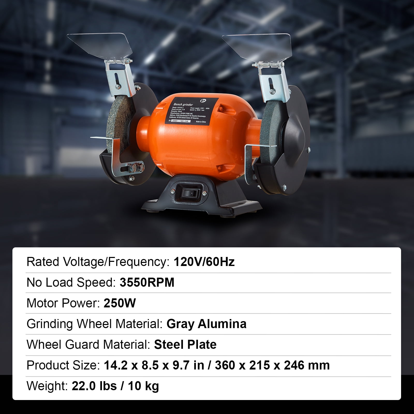 VEVOR Bench Grinder, 6 inch Single Speed Bench Grinder with 2.1A Brushless Motor 3550 RPM Table Grinder with 36/80-Grit Grinding Wheels for Grinding, Sharpening Application - Image 3