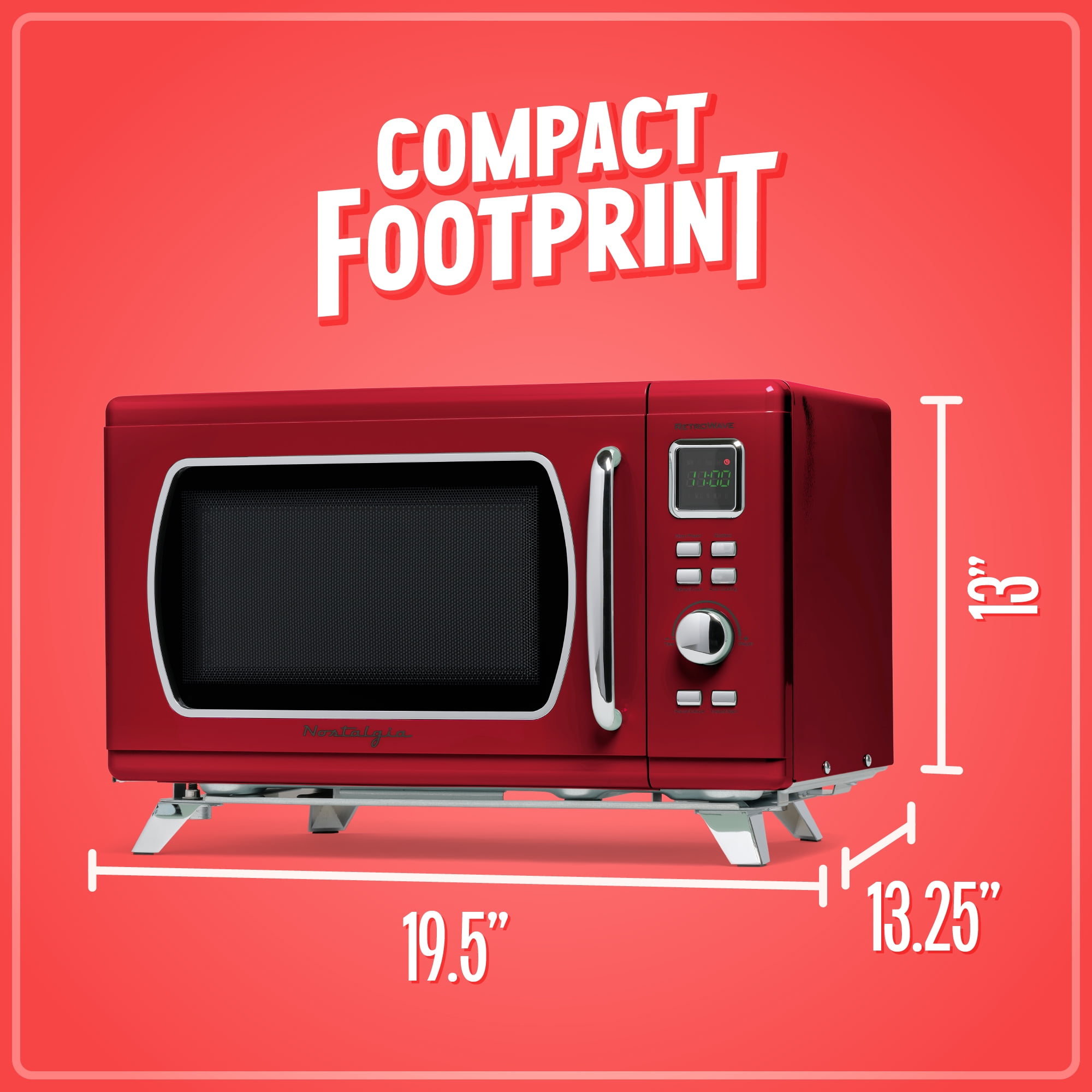 Nostalgia Mid-Century Retro Countertop Microwave Oven - Large 900-Watt - 0.9 cu ft - 8 Pre-Programmed Cooking Settings - Digital Clock - Kitchen Appliances - Red - Image 3