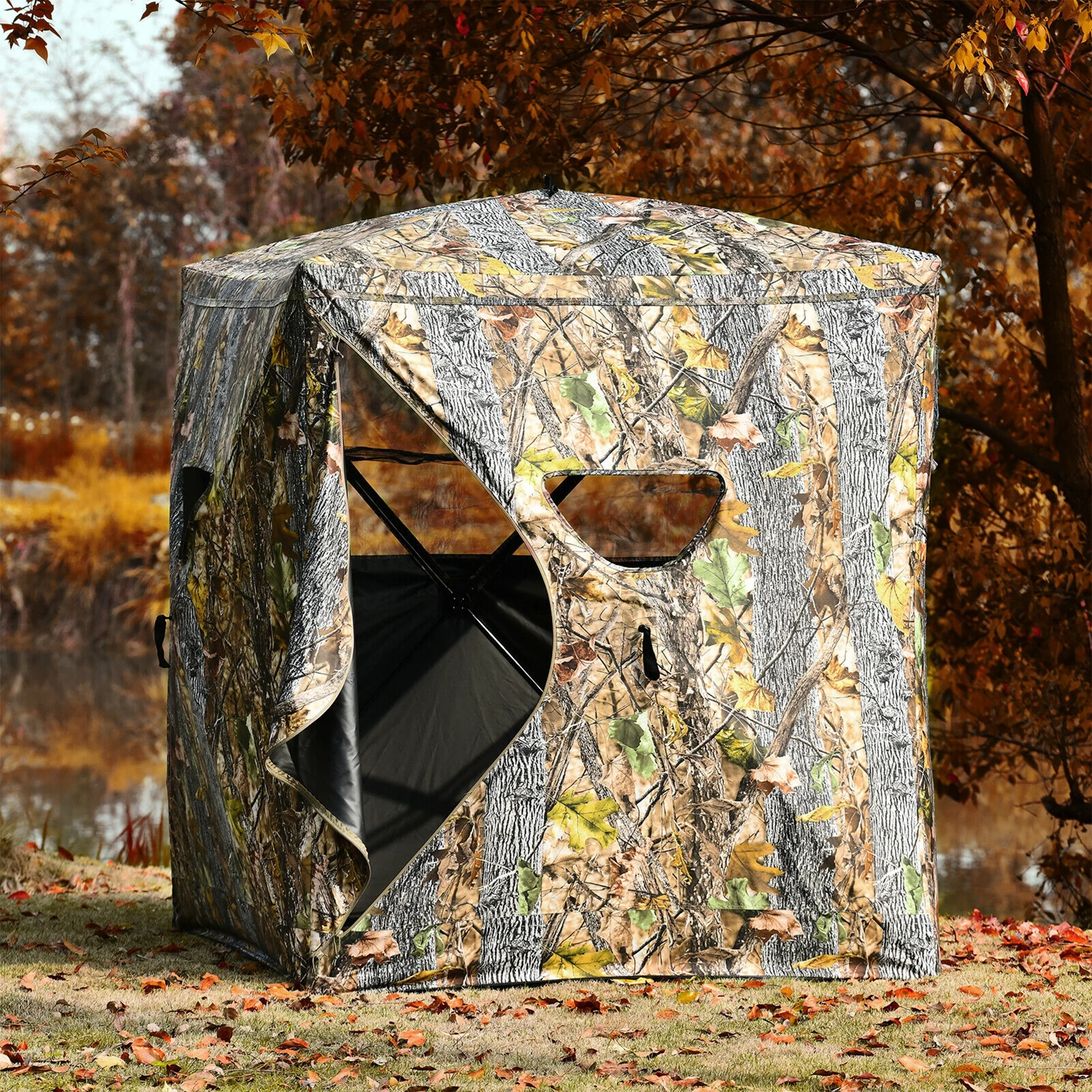 Gymax 3 Person Portable Hunting Blind Surround View Pop-Up Tent w/ Slide Mesh Window - Image 3