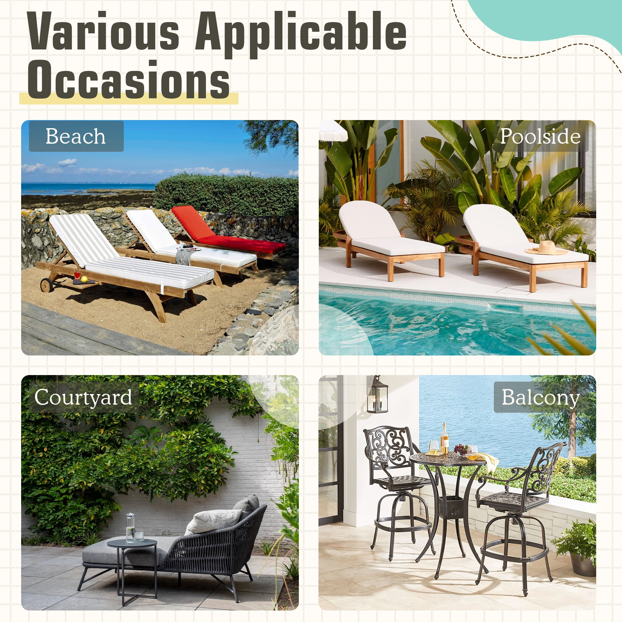 Vineego Modern Polypropylene Adjustable Backrest and Waterproof Chaise Lounge - Set of 2, Black - Image 6