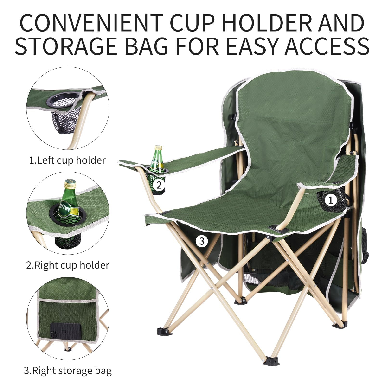 VTOY Camping Chair with Canopy Portable Canopy Camping Chairs with Shade for Outside Folding Beach Chairs with Shade for Adults(Olive Green) - Image 7