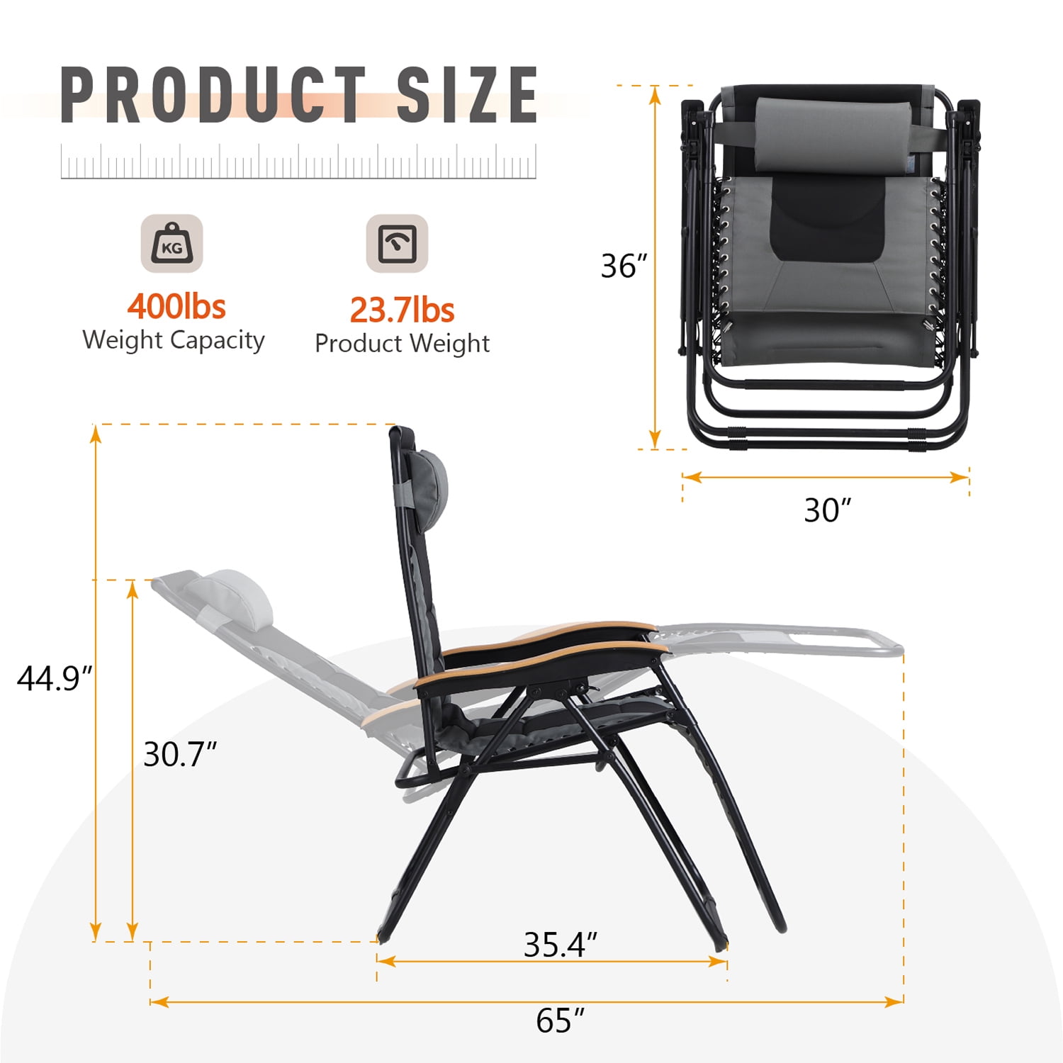 MF Studio Oversized Padded Zero Gravity Chair Adjustable Camping Lawn Chair with Cup Holder, Grey - Image 10