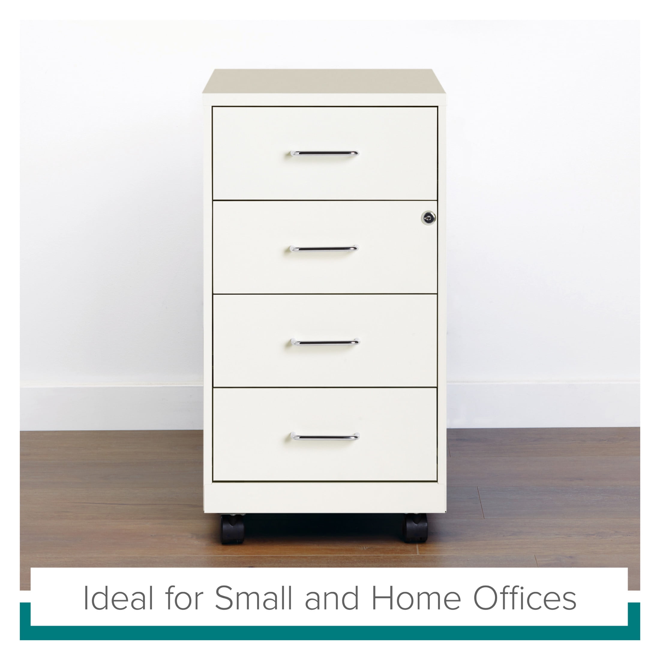 Space Solutions 18" Deep 4 Drawer Metal Mobile Organizer, 4 Box Drawers, Locking, White - Image 11