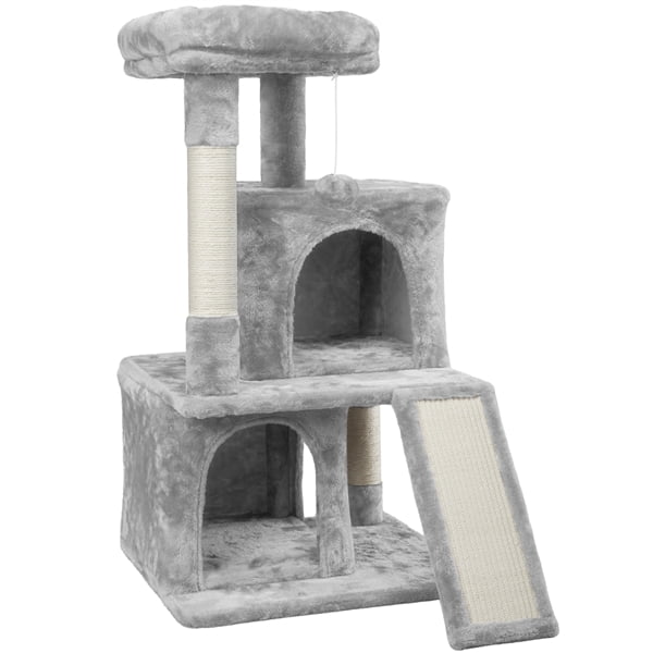 3 Tiers Multilevel Cat Tower Cat Tree with Condos Light Gray - Image 6