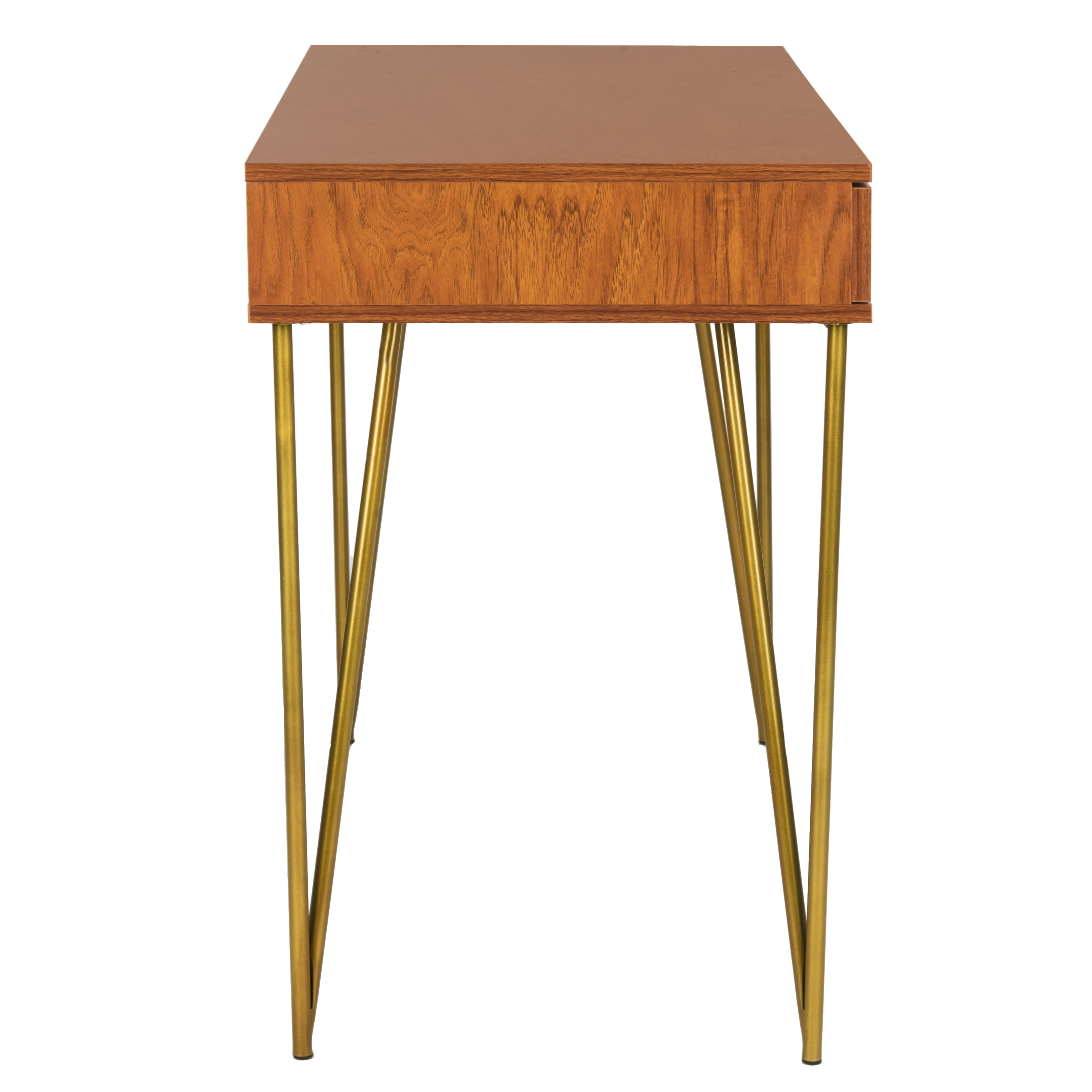 SAFAVIEH Pine Solid Mid-Century 2 Drawer Desk, Natural/Gold - Image 8