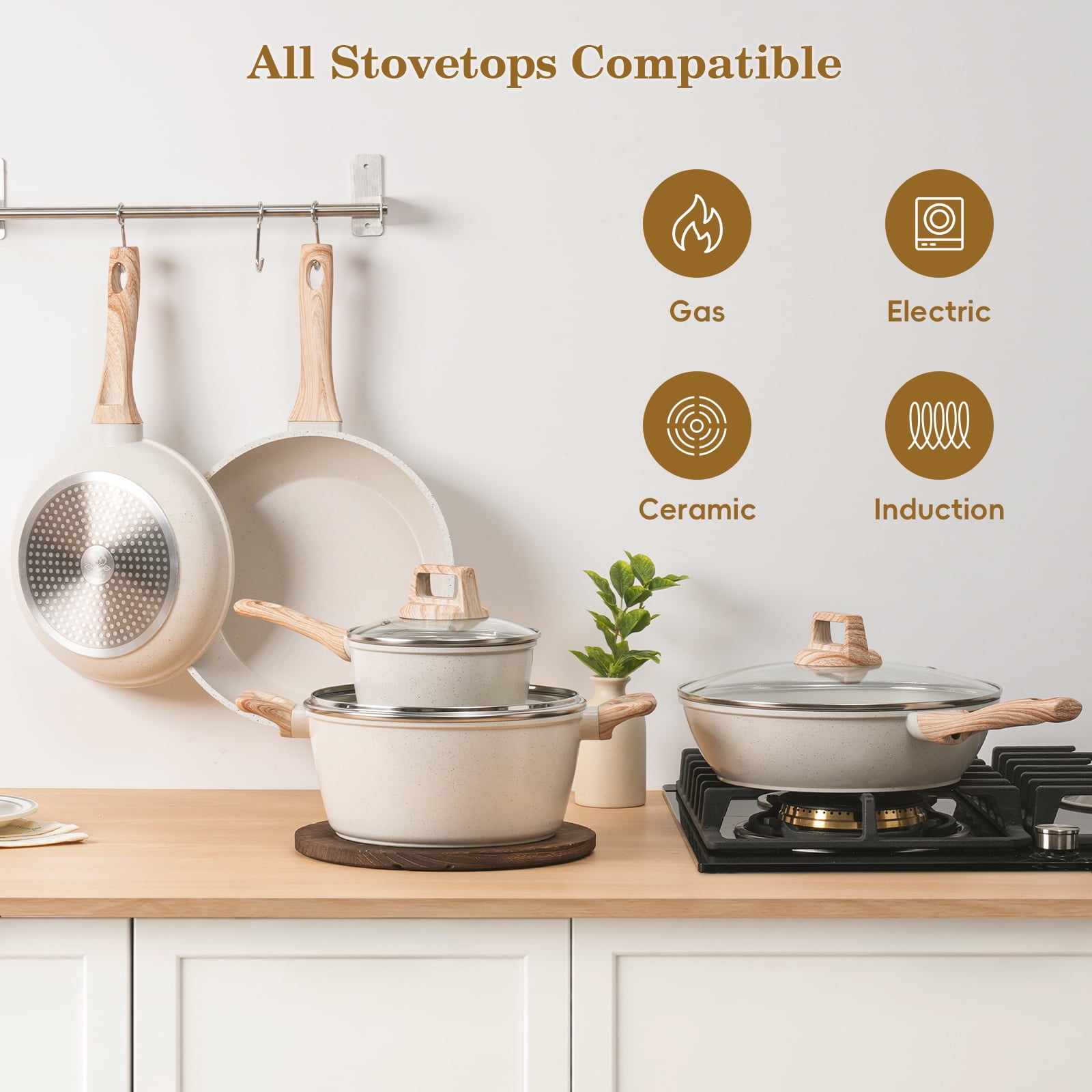 12pcs Pots and Pans Set Non Stick Granite Skillet Frying Kitchen Cooking Cookware for Daily Cooking-White - Image 6