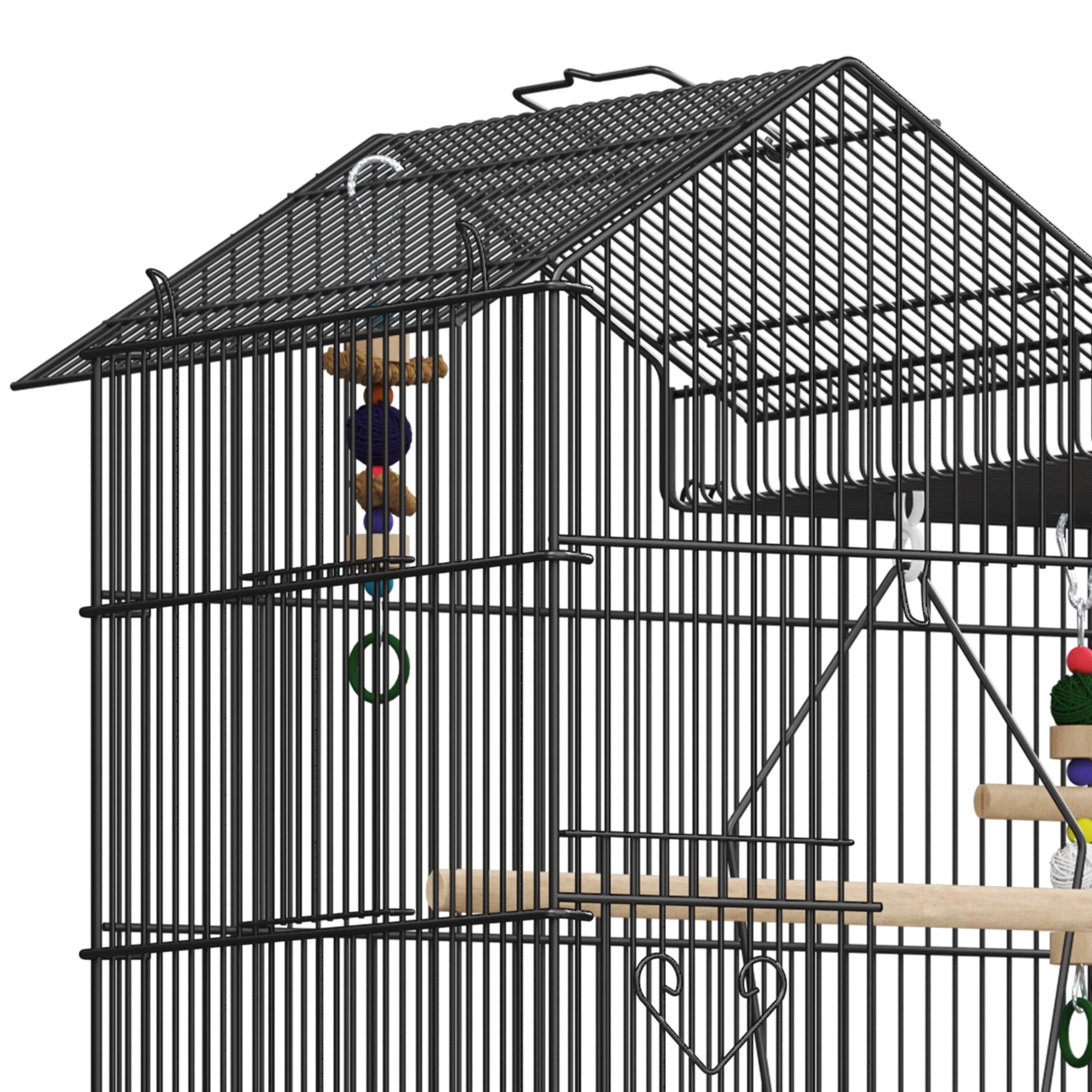 Uforic 62" Metal Birdcage with Rolling Stand and Castor Wheels, Large Parrot Cage with 3 Perches and 4 Feeders, Slide-Out Tray, Black - Image 3