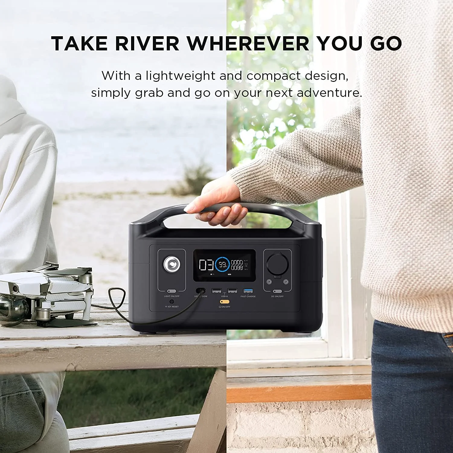 EF EcoFlow RIVER 600 Portable Power Station 288Wh Capacity,Solar Generator,600W AC Output for Outdoor Camping,Home Backup,Emergency,RV,off-Grid - Image 7